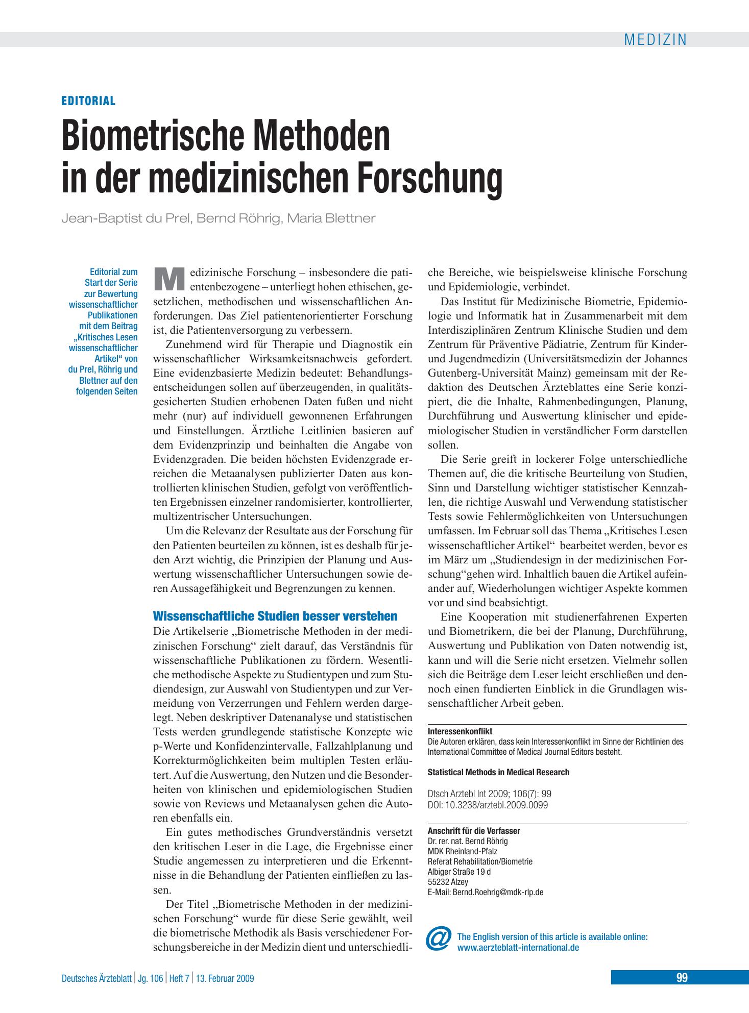 Vorschauseite 1: Kritisches Lesen wissenschaftlicher Artikel – Deutsches Ärzteblatt