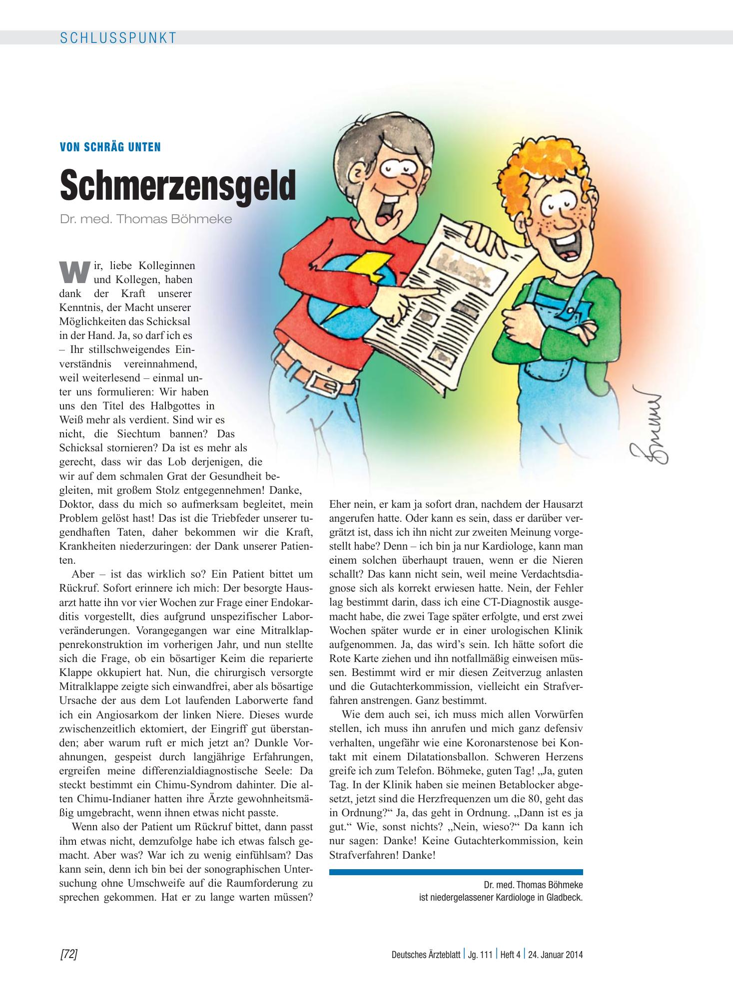 Vorschauseite 1: Von schräg unten: Schmerzensgeld – Deutsches Ärzteblatt