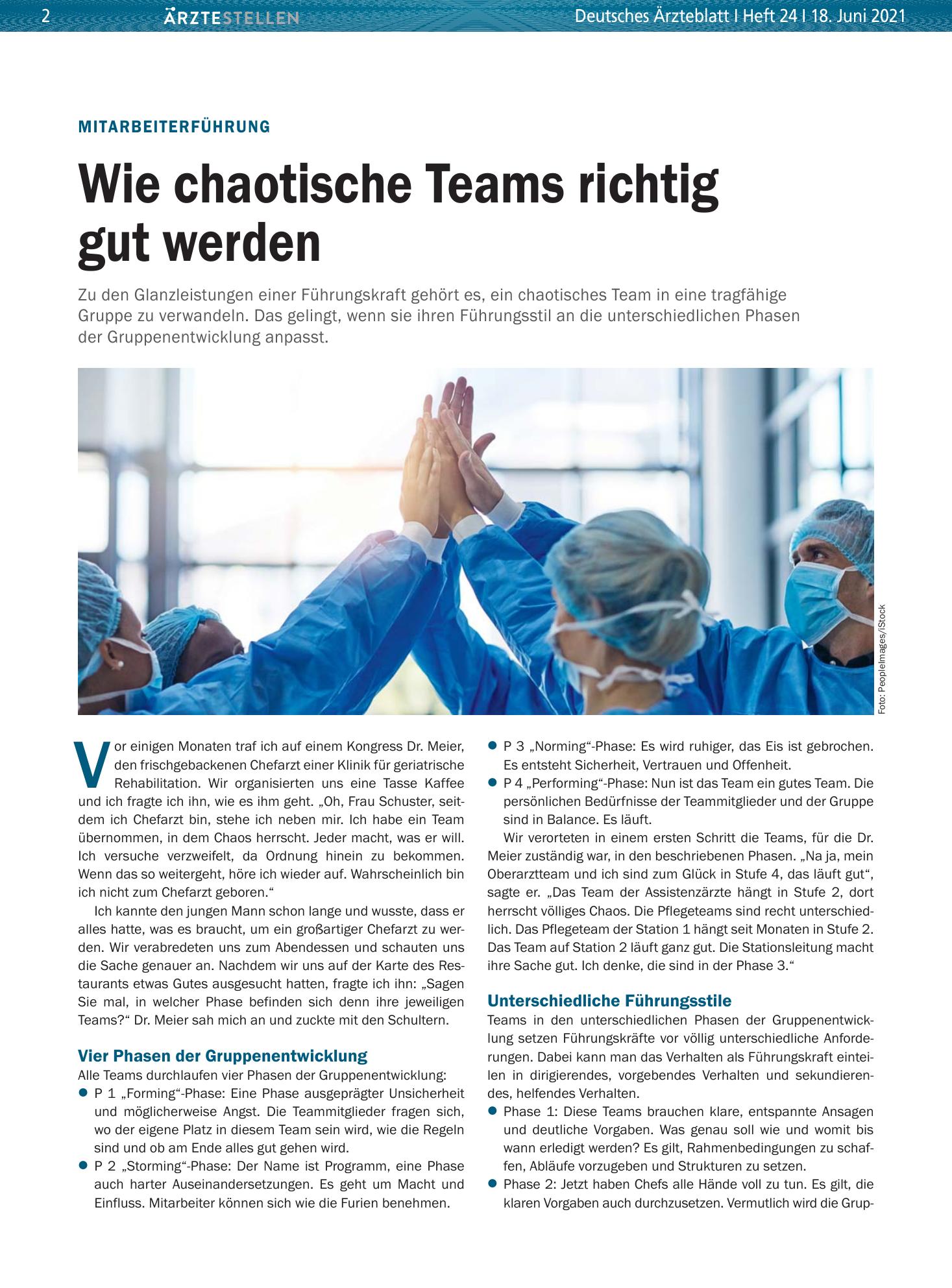 Vorschauseite 1: Mitarbeiterführung: Wie chaotische Teams richtig gut werden – Deutsches Ärzteblatt
