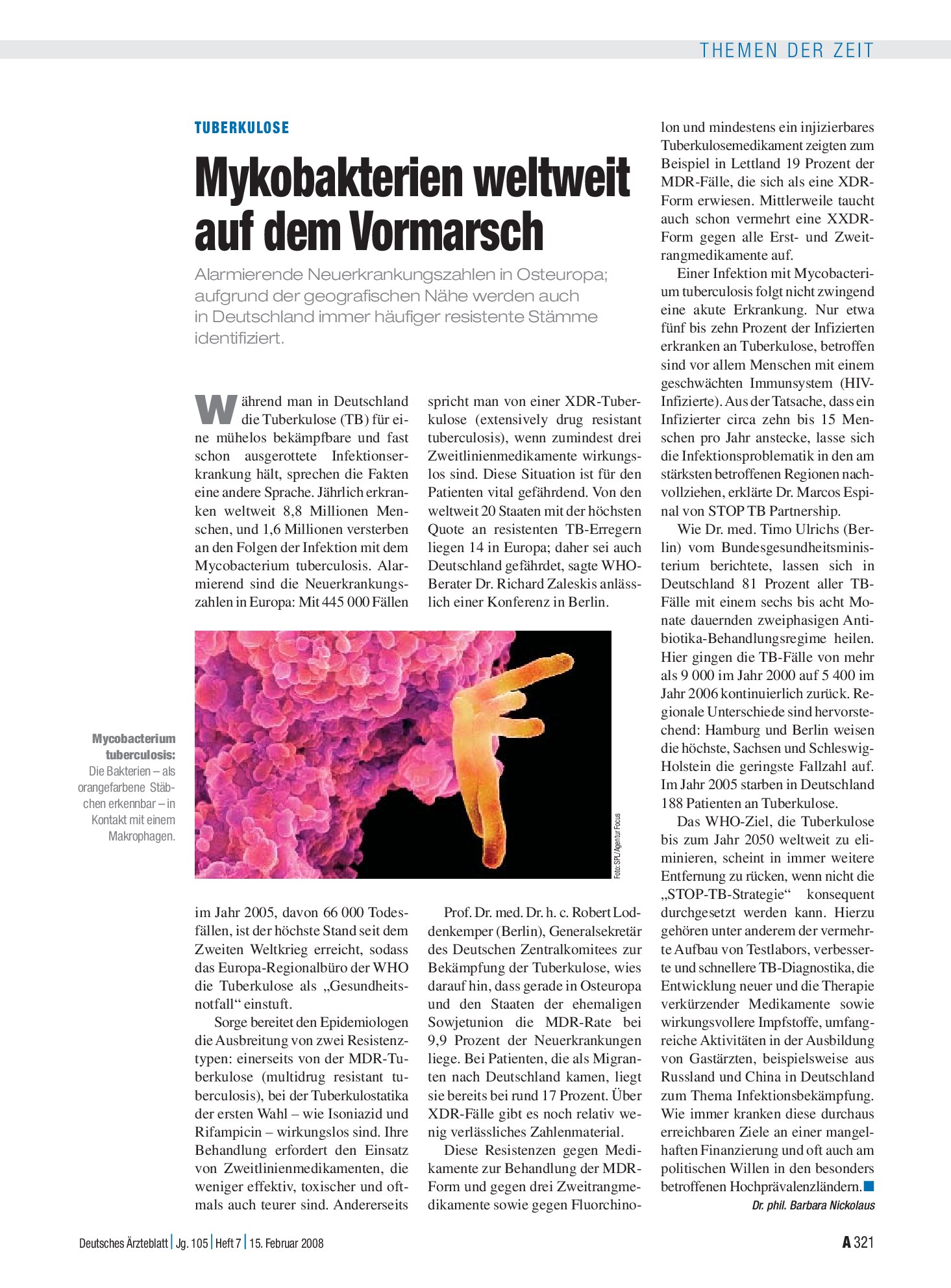 Vorschauseite 1: Tuberkulose: Mykobakterien weltweit auf dem Vormarsch – Deutsches Ärzteblatt