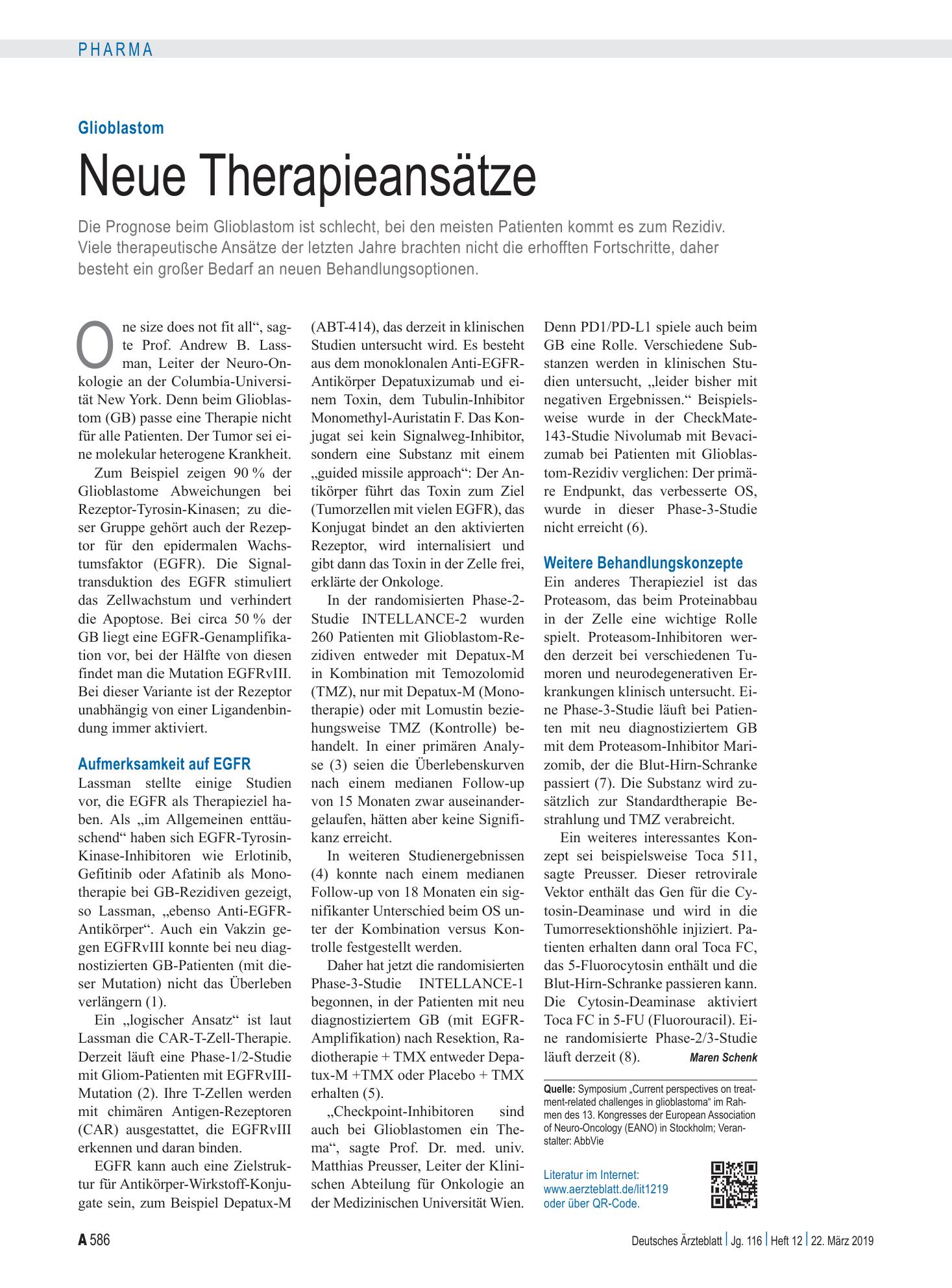 Vorschauseite 1: Glioblastom: Neue Therapieansätze – Deutsches Ärzteblatt