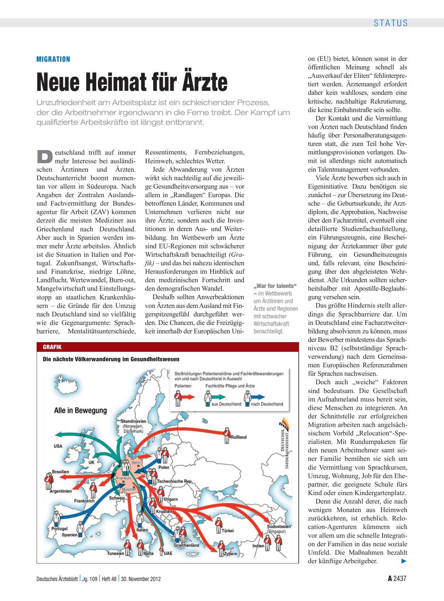 Vorschauseite 1: Migration: Neue Heimat für Ärzte – Deutsches Ärzteblatt