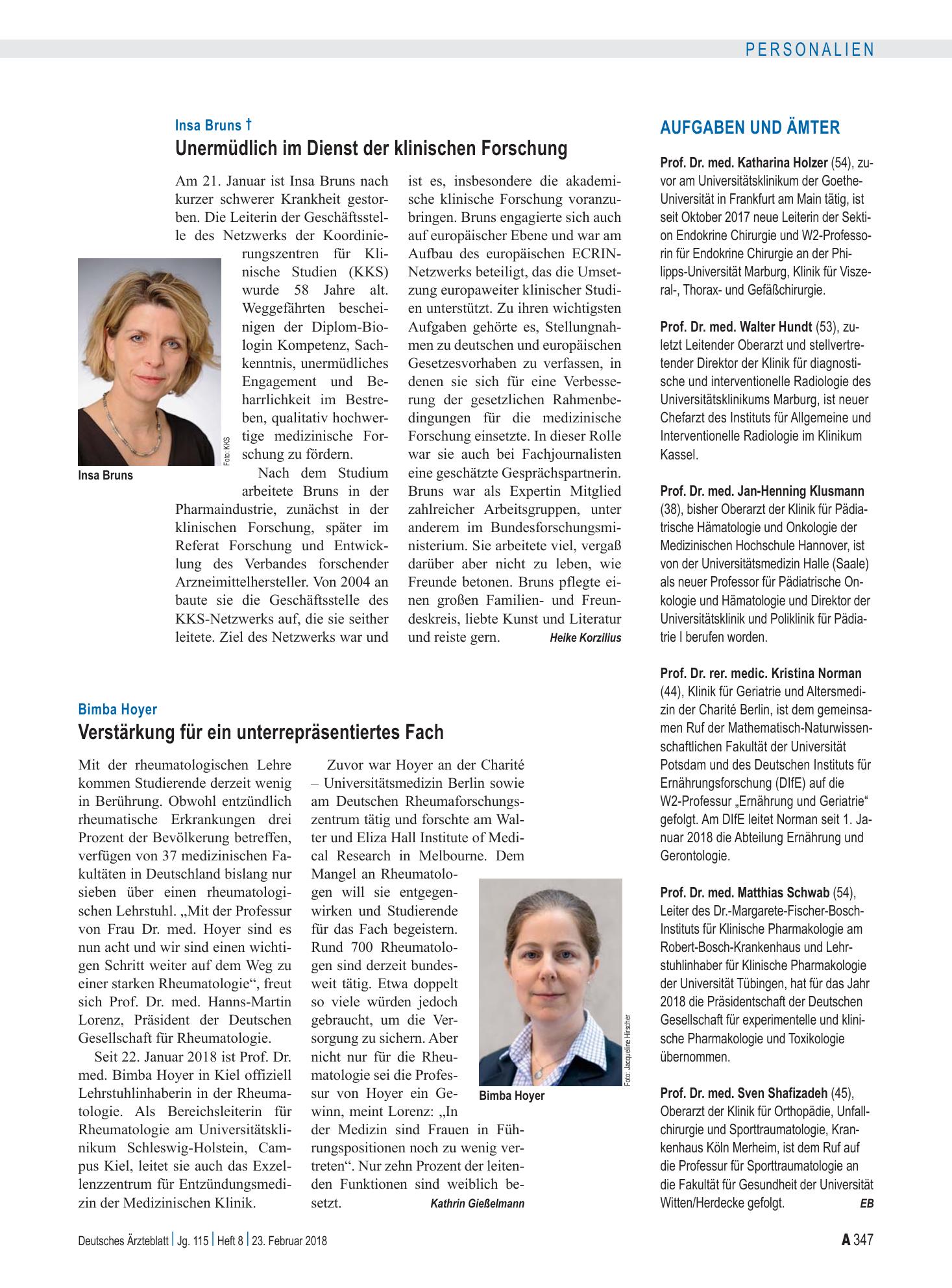 Vorschauseite 1: Aufgaben und Ämter – Deutsches Ärzteblatt