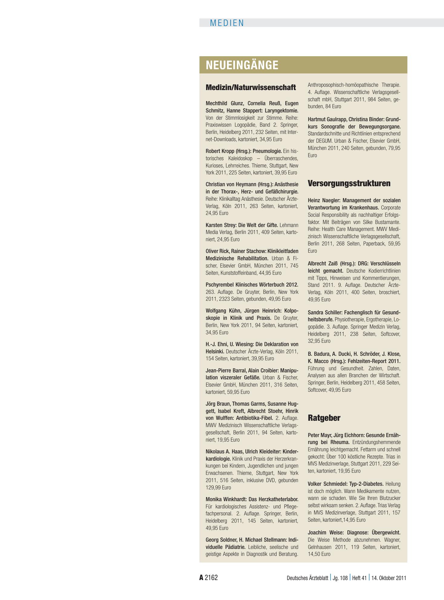 Vorschauseite 1: Neueingänge – Deutsches Ärzteblatt