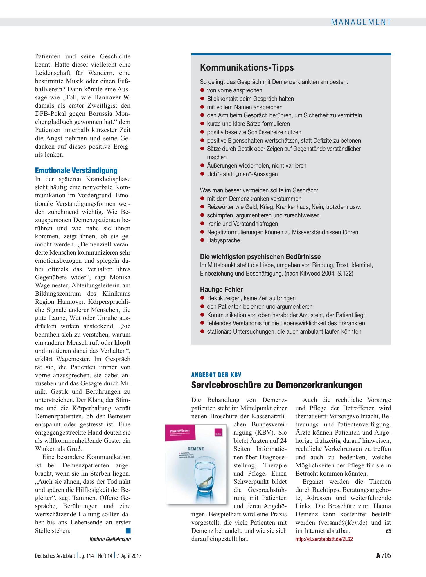 Vorschauseite 1: Angebot der KBV: Servicebroschüre zu Demenzerkrankungen – Deutsches Ärzteblatt