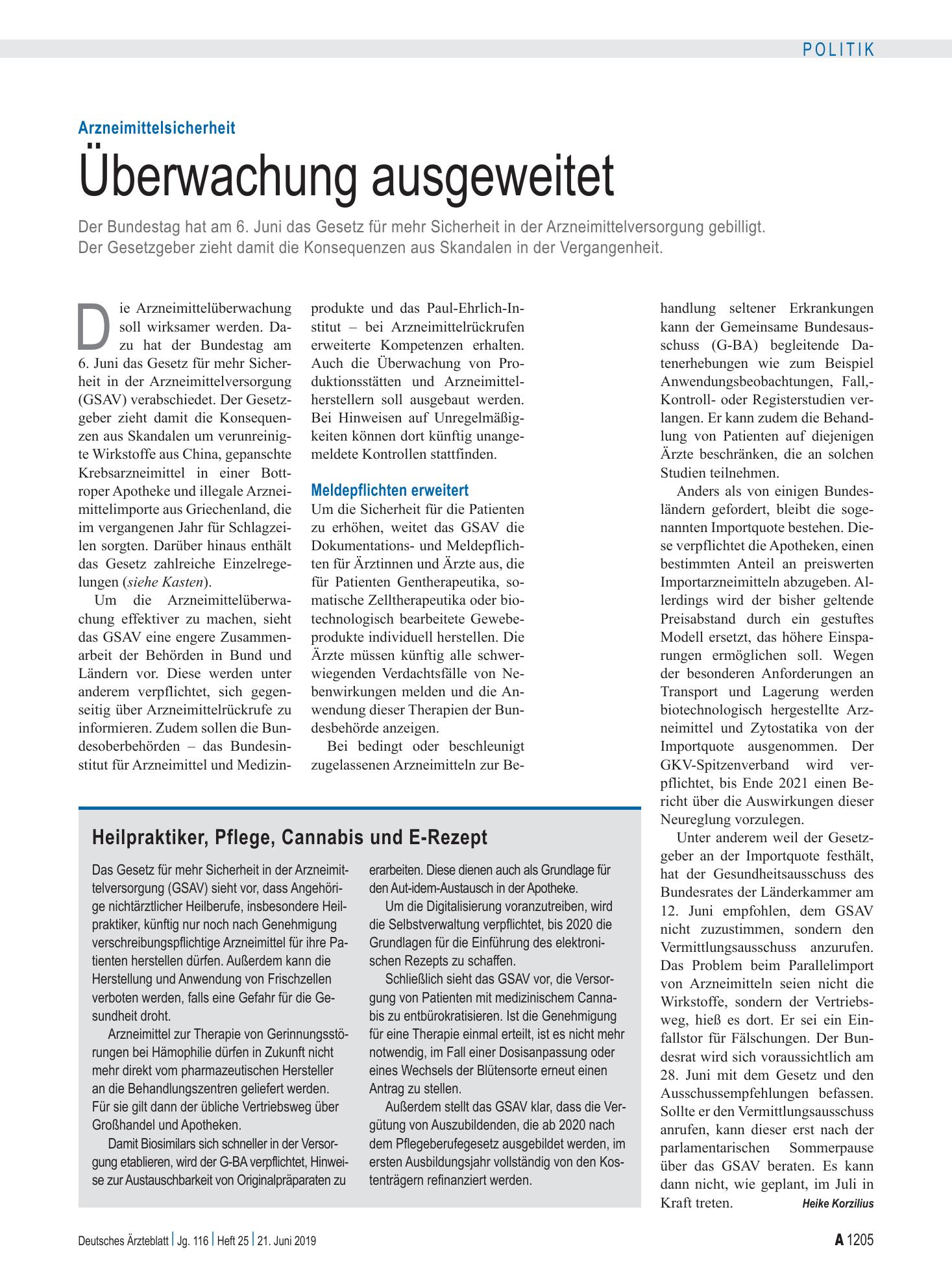 Vorschauseite 1: Arzneimittelsicherheit: Überwachung ausgeweitet – Deutsches Ärzteblatt