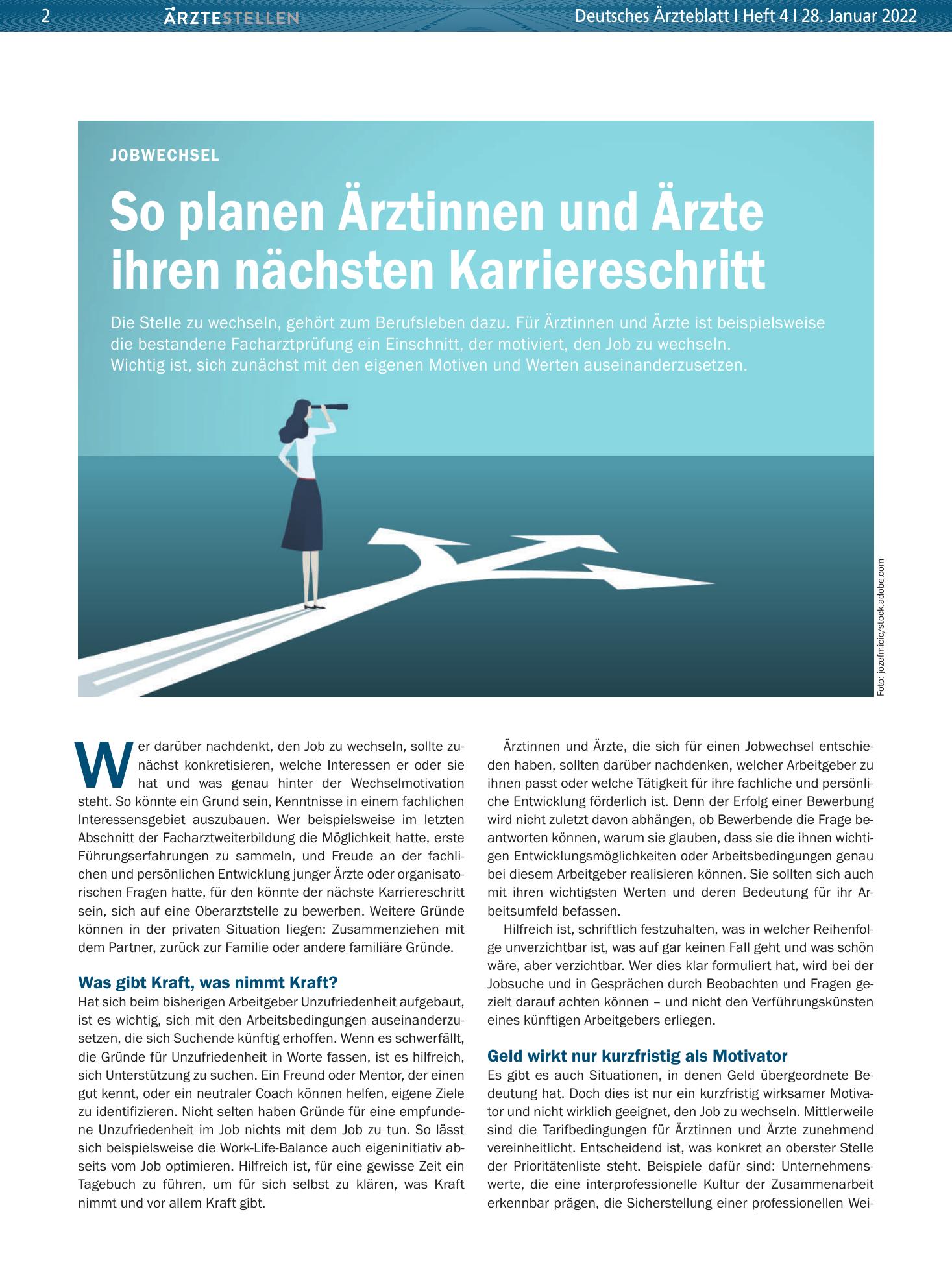 Vorschauseite 1: Jobwechsel: So planen Ärztinnen und Ärzte ihren nächsten Karriereschritt – Deutsches Ärzteblatt