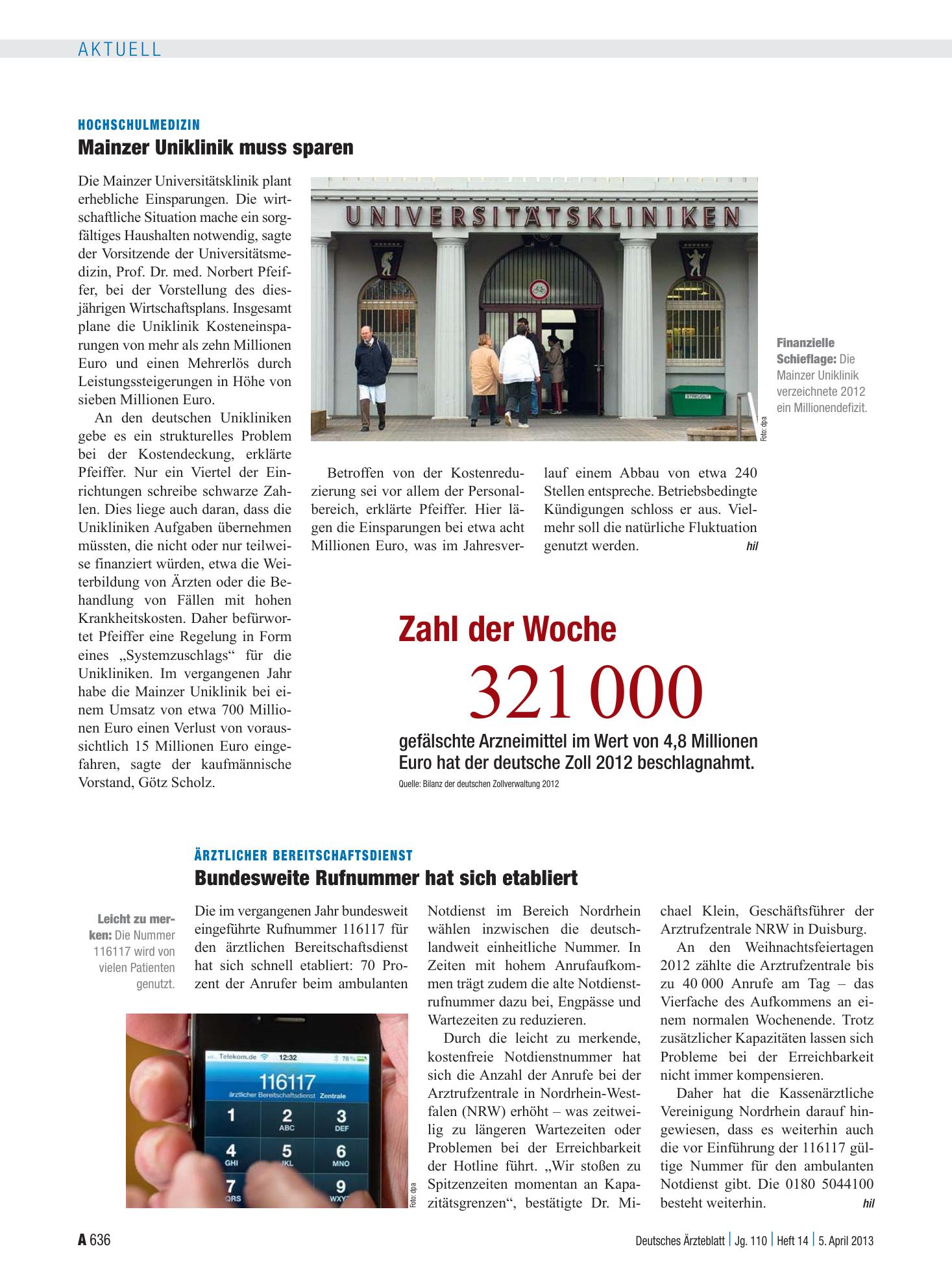 Vorschauseite 1: Zahl der Woche 321 000 – Deutsches Ärzteblatt