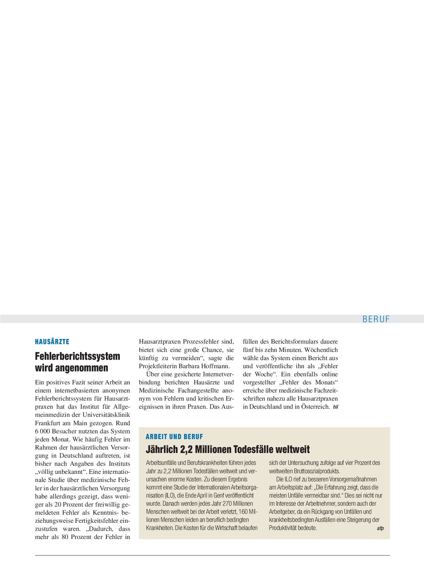 Vorschauseite 1: Arbeit und Beruf: Jährlich 2,2 Millionen Todesfälle weltweit – Deutsches Ärzteblatt