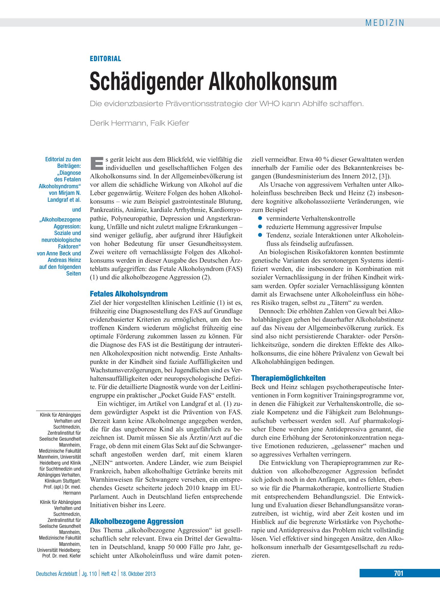 Vorschauseite 1: Alkoholbezogene Aggression – Deutsches Ärzteblatt