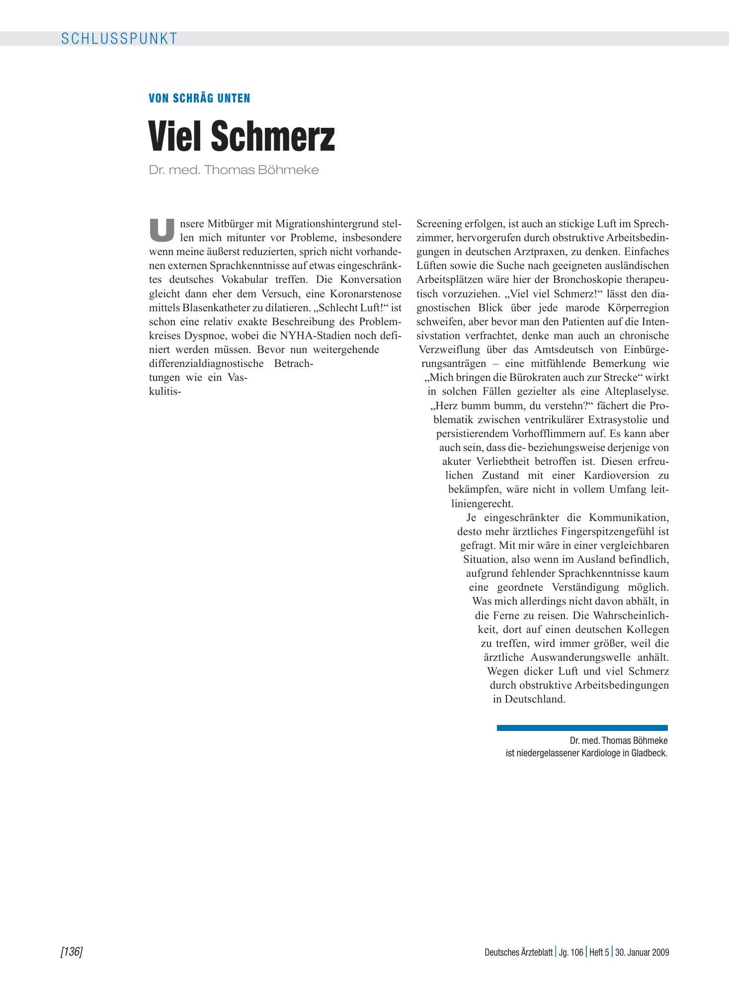 Vorschauseite 1: Von schräg unten: Viel Schmerz – Deutsches Ärzteblatt