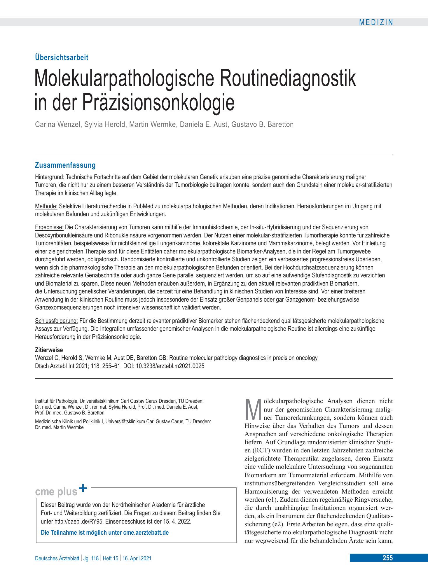 Vorschauseite 1: Molekularpathologische Routinediagnostik in der Präzisionsonkologie – Deutsches Ärzteblatt