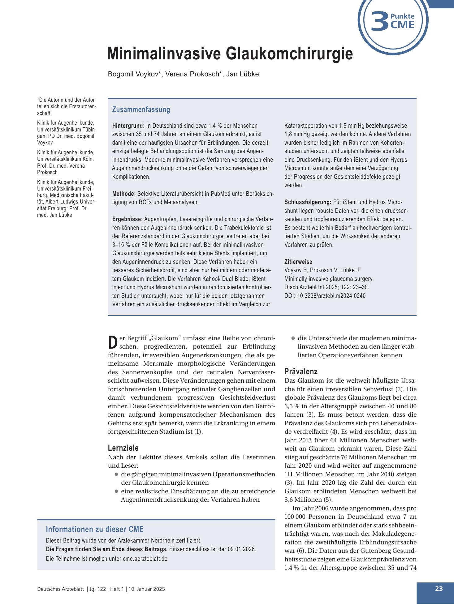 Vorschauseite 1: Minimalinvasive Glaukomchirurgie – Deutsches Ärzteblatt