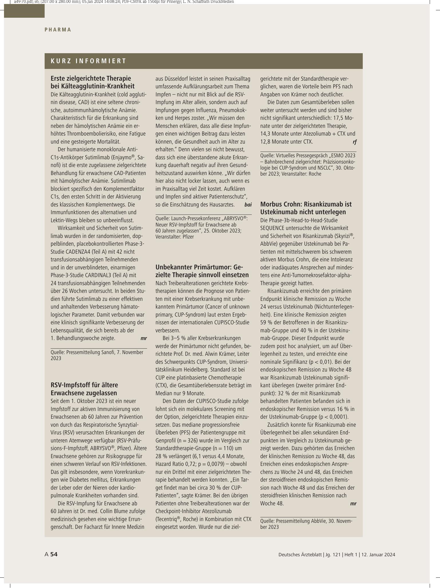 Vorschauseite 1: Kurz informiert – Deutsches Ärzteblatt