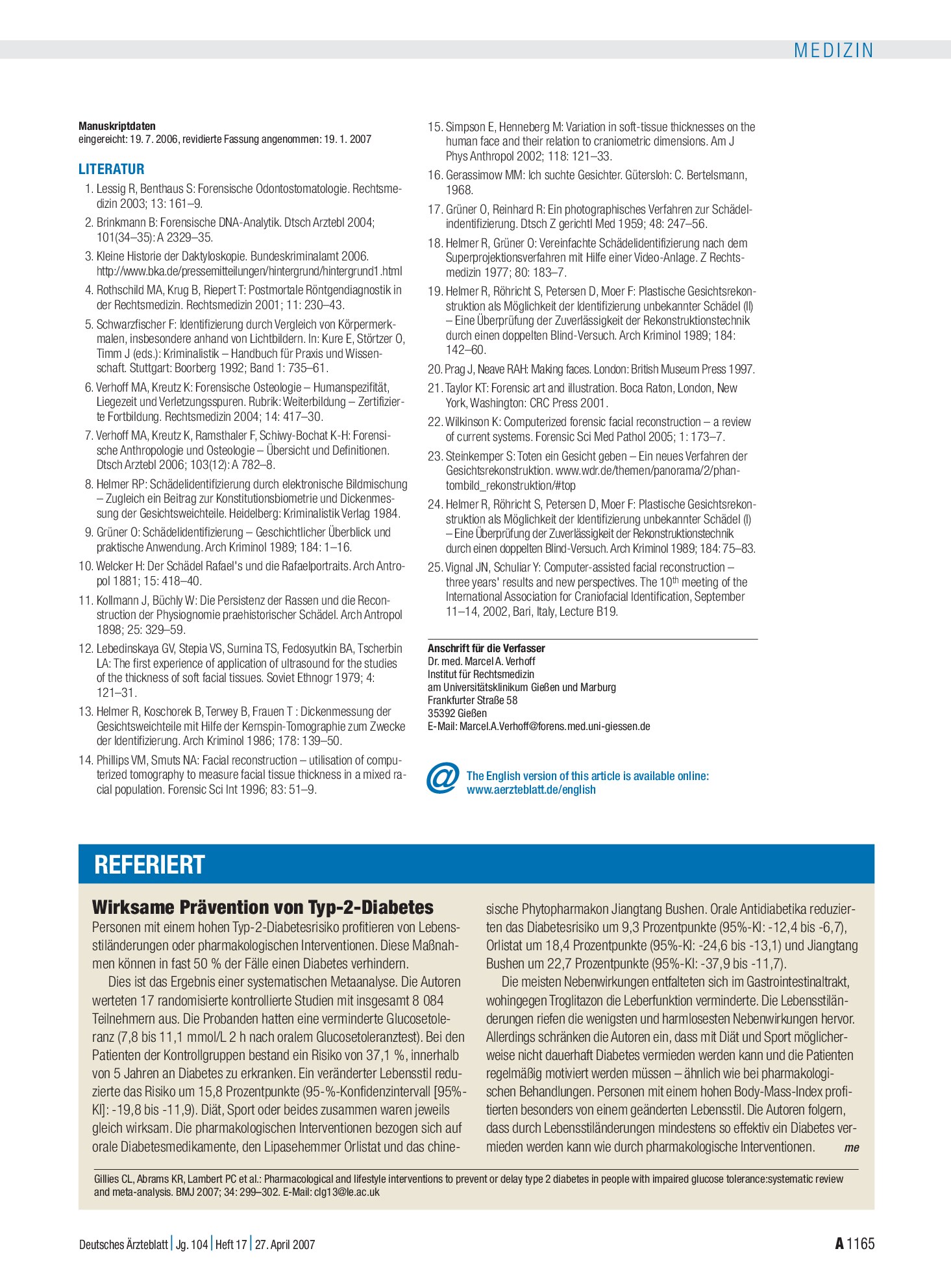 Vorschauseite 1: Wirksame Prävention von Typ-2-Diabetes – Deutsches Ärzteblatt