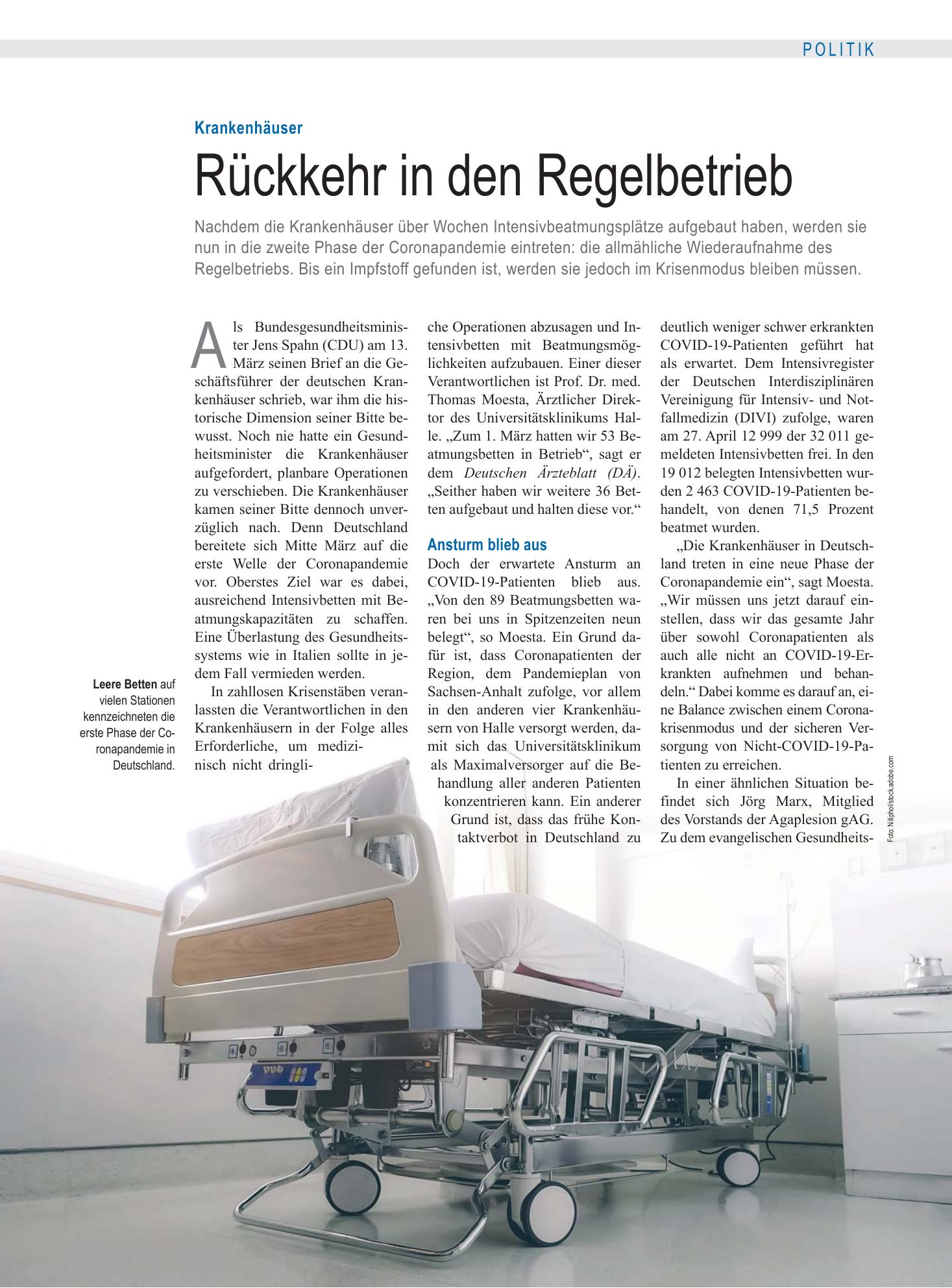 Vorschauseite 1: Krankenhäuser: Rückkehr in den Regelbetrieb – Deutsches Ärzteblatt