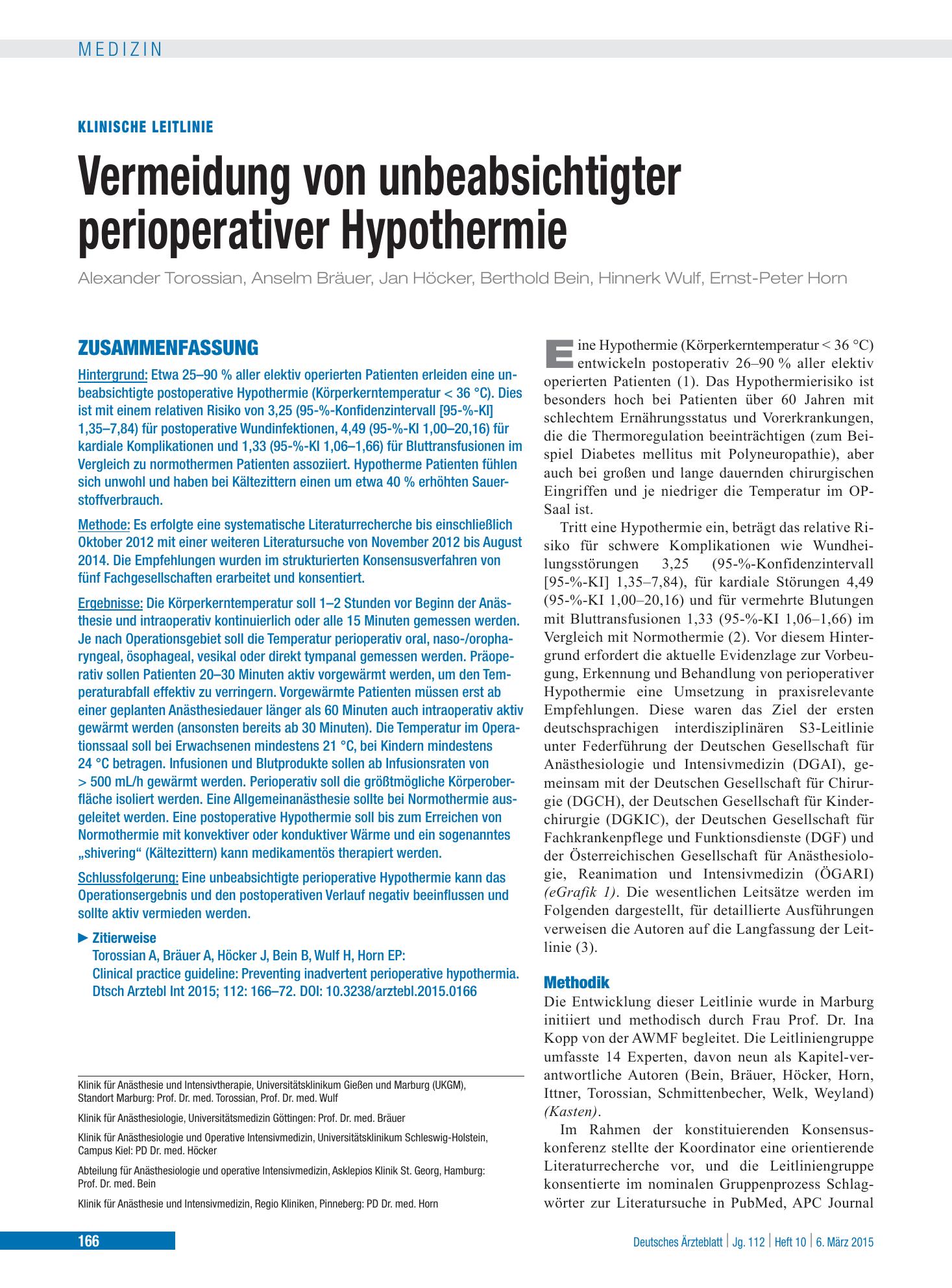 Vorschauseite 1: Vermeidung von unbeabsichtigter perioperativer Hypothermie – Deutsches Ärzteblatt