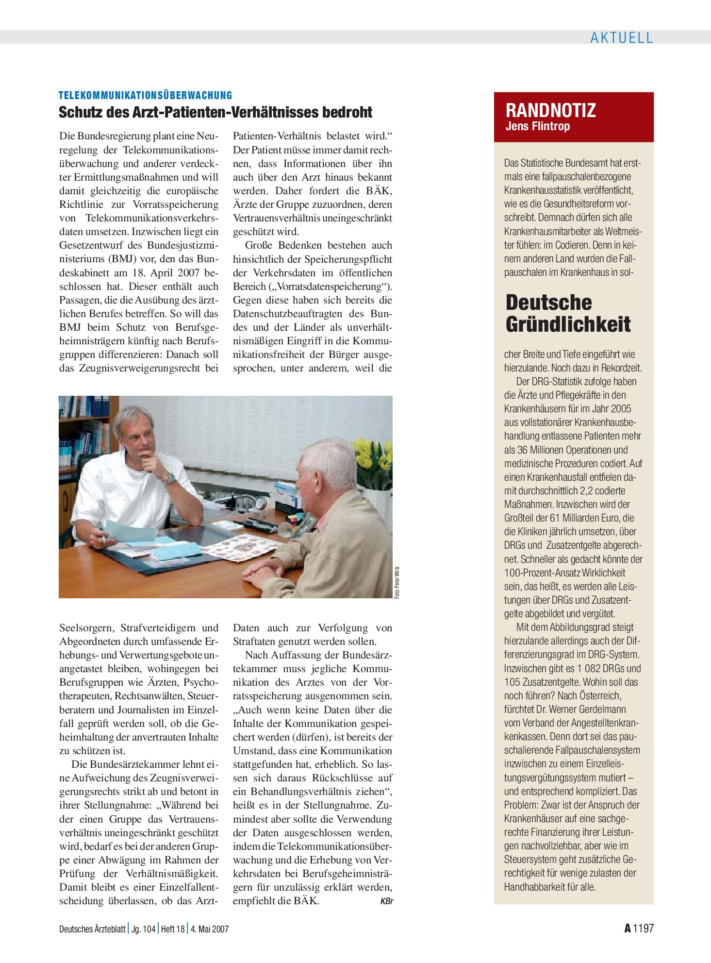 Vorschauseite 1: RANDNOTIZ: Deutsche Gründlichkeit – Deutsches Ärzteblatt