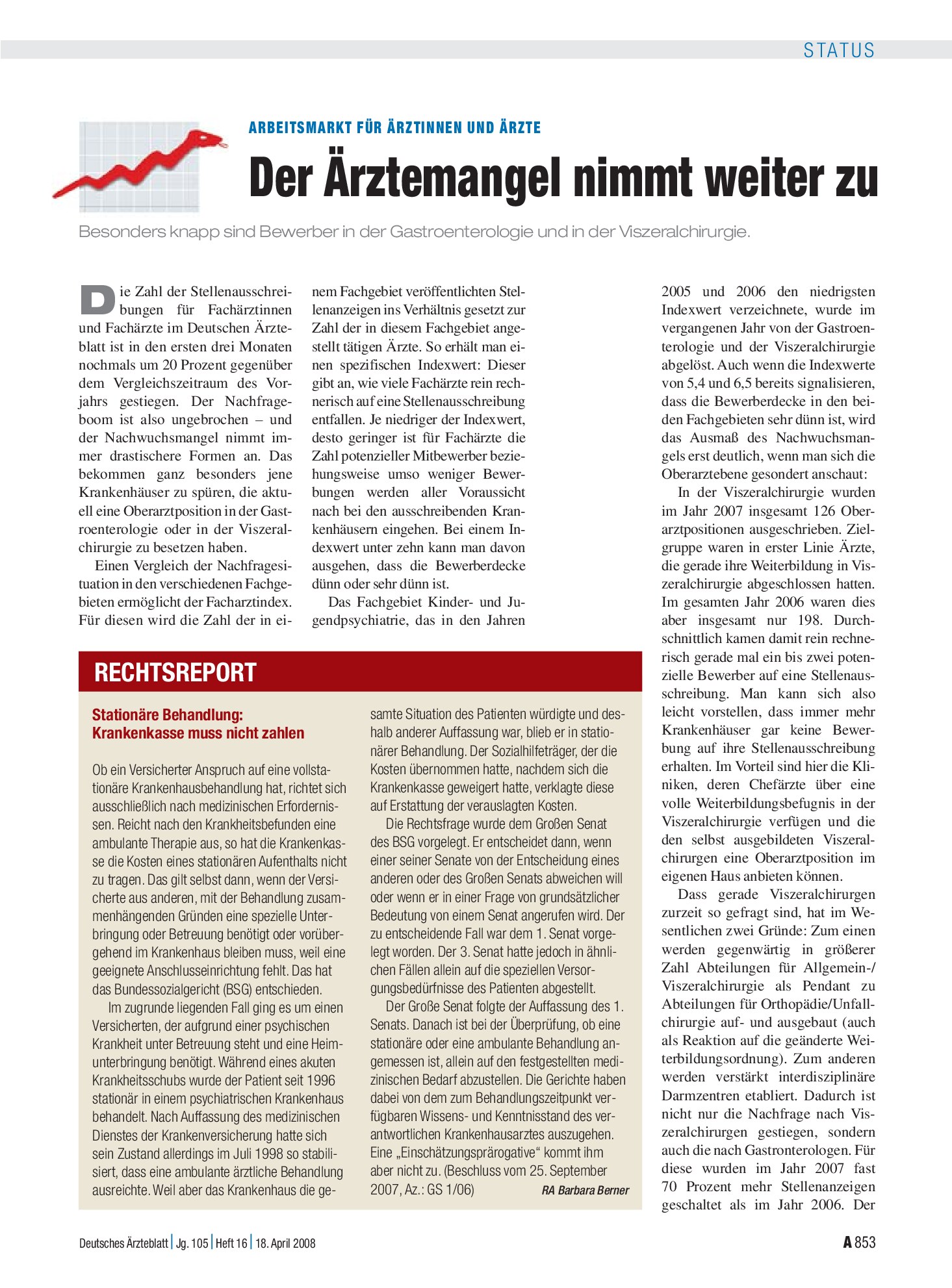 Vorschauseite 1: Stationäre Behandlung: Krankenkasse muss nicht zahlen – Deutsches Ärzteblatt