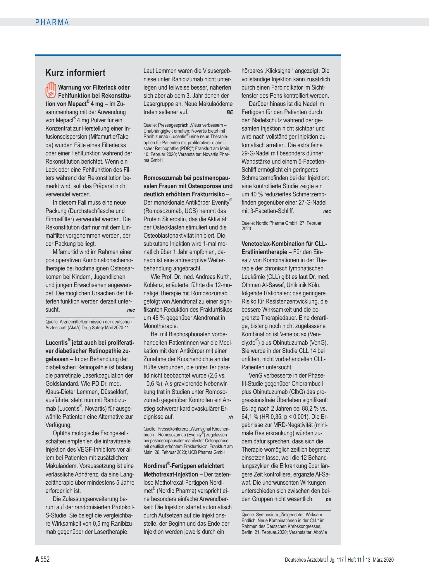Vorschauseite 1: Kurz informiert – Deutsches Ärzteblatt