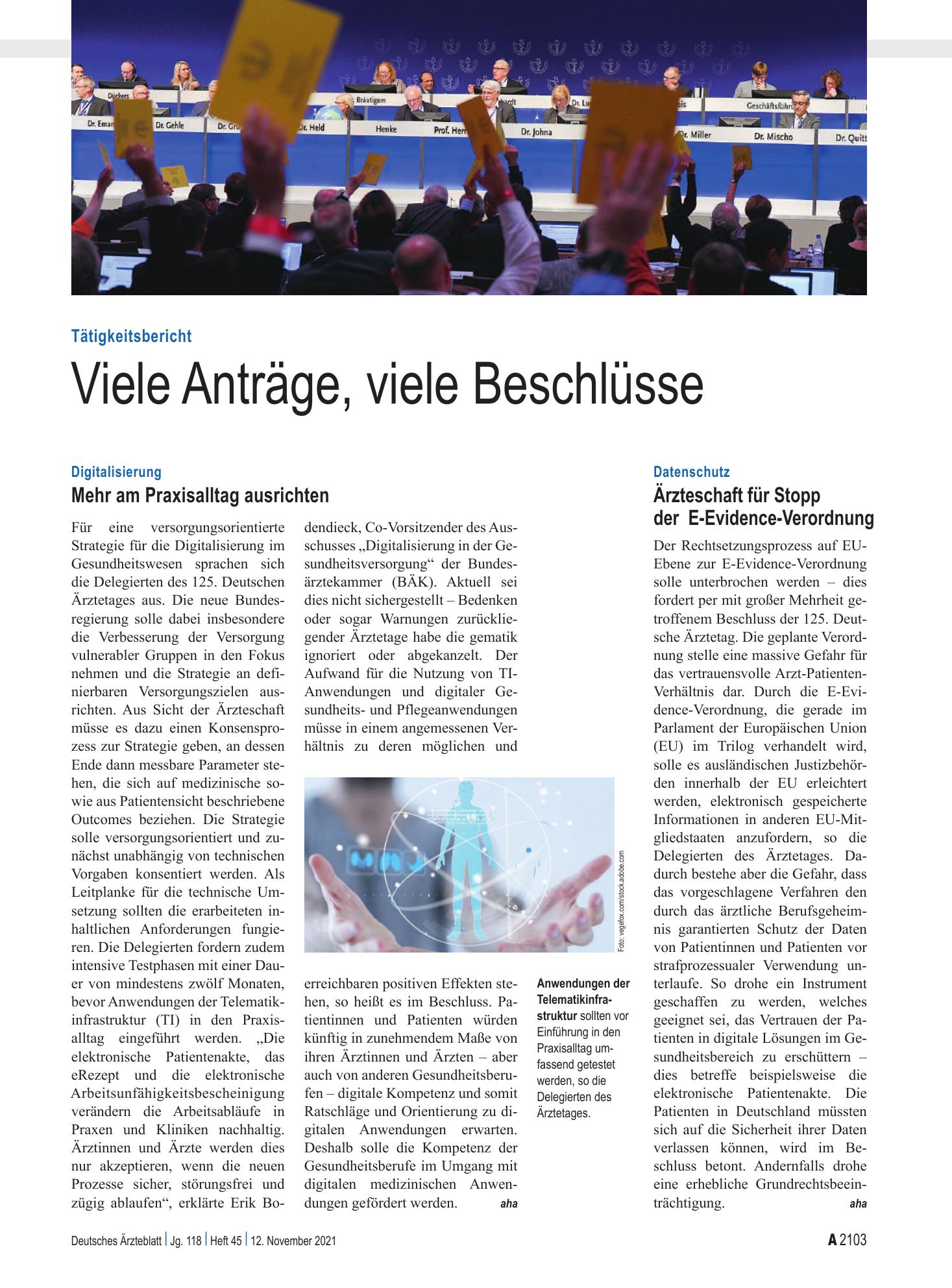 Vorschauseite 1: Datenschutz: Ärzteschaft für Stopp der E-Evidence-Verordnung – Deutsches Ärzteblatt