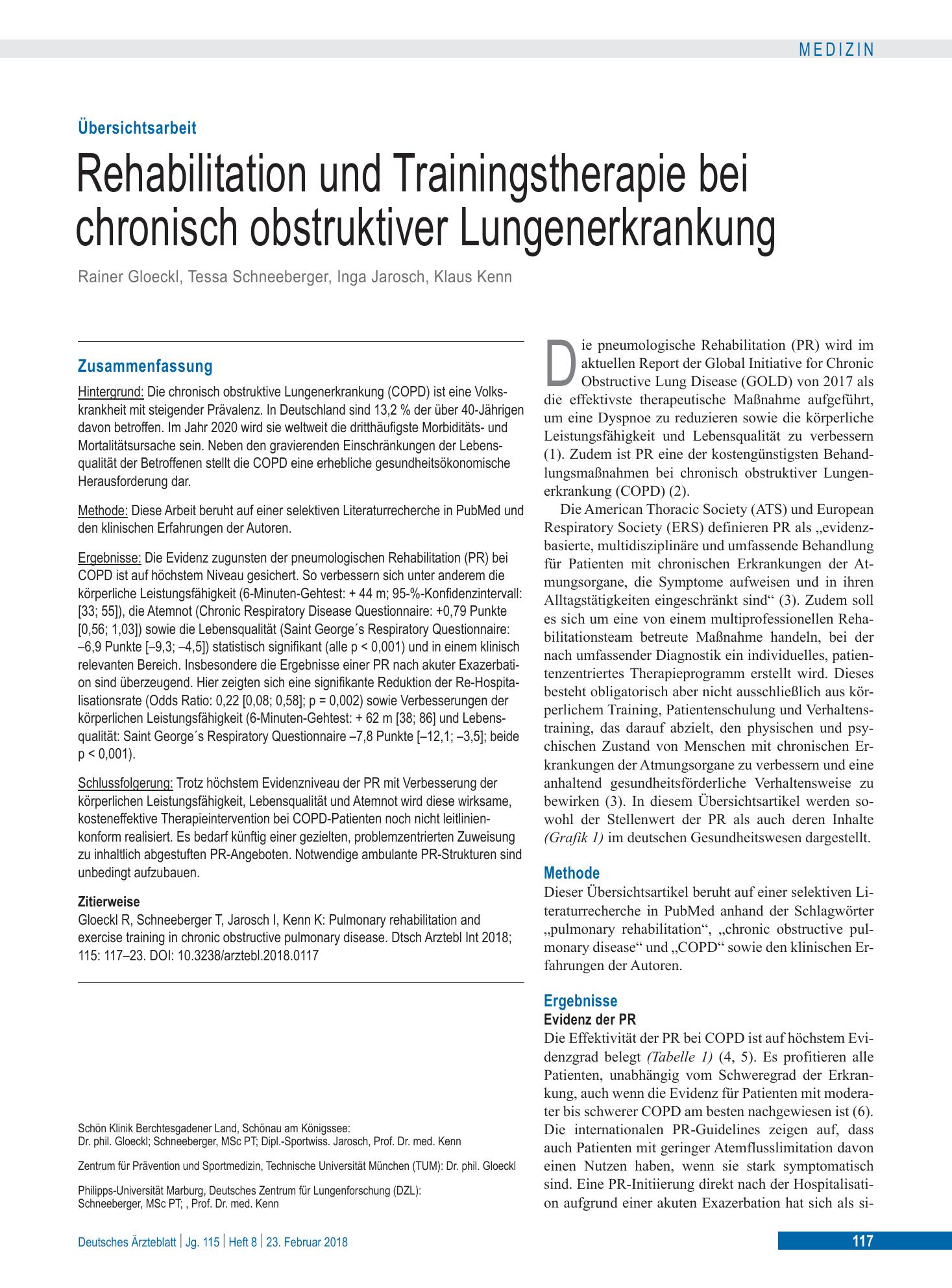 Vorschauseite 1: Rehabilitation und Trainingstherapie bei chronisch obstruktiver Lungenerkrankung – Deutsches Ärzteblatt