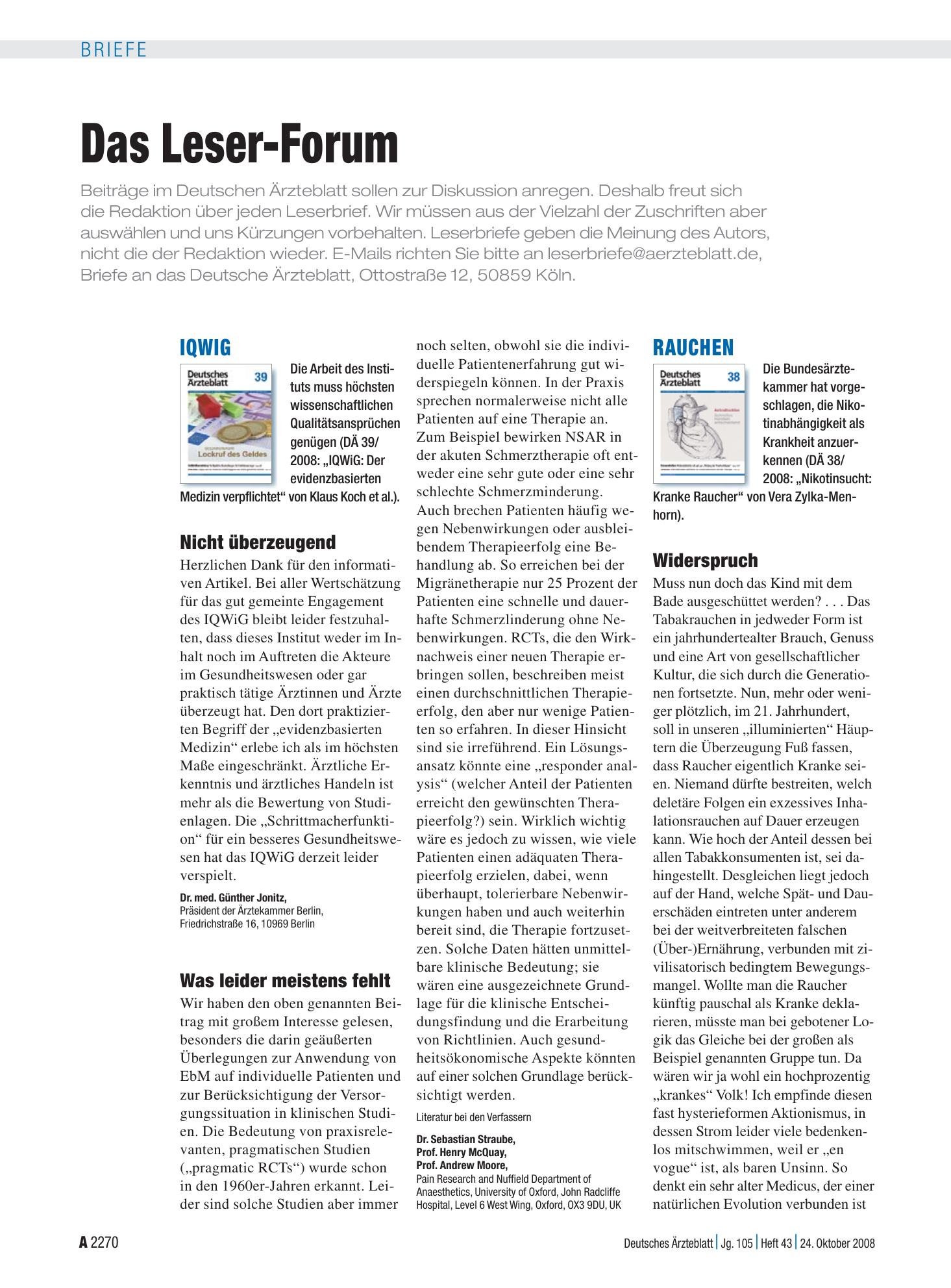 Vorschauseite 1: Rauchen: Widerspruch – Deutsches Ärzteblatt