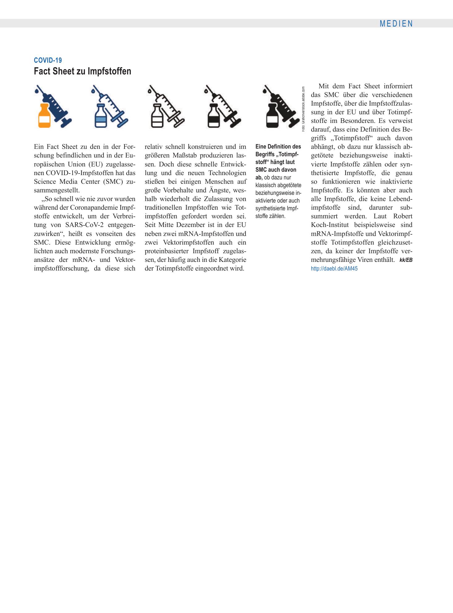 Vorschauseite 1: COVID-19: Fact Sheet zu Impfstoffen – Deutsches Ärzteblatt