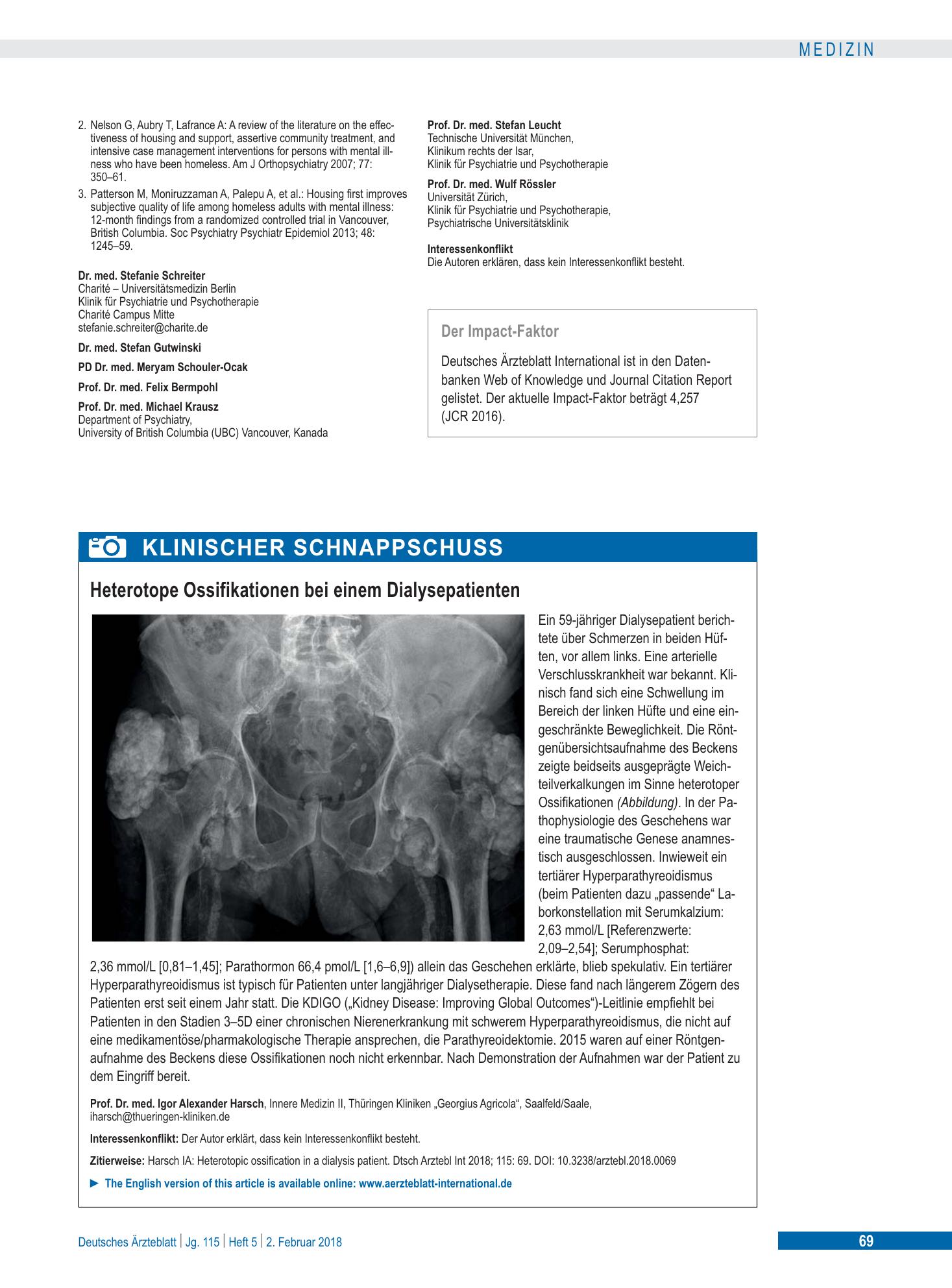 Vorschauseite 1: Heterotope Ossifikationen bei einem Dialysepatienten – Deutsches Ärzteblatt