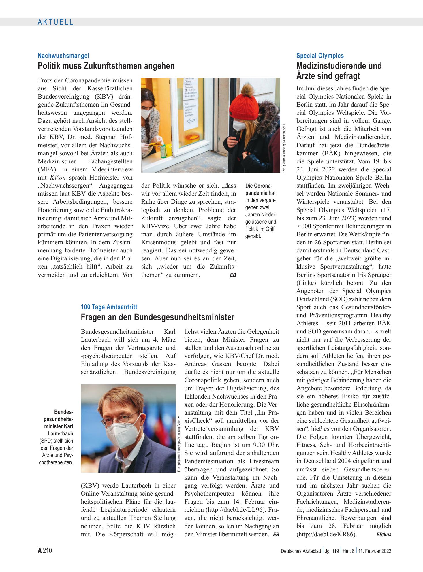 Vorschauseite 1: Special Olympics: Medizinstudierende und Ärzte sind gefragt – Deutsches Ärzteblatt