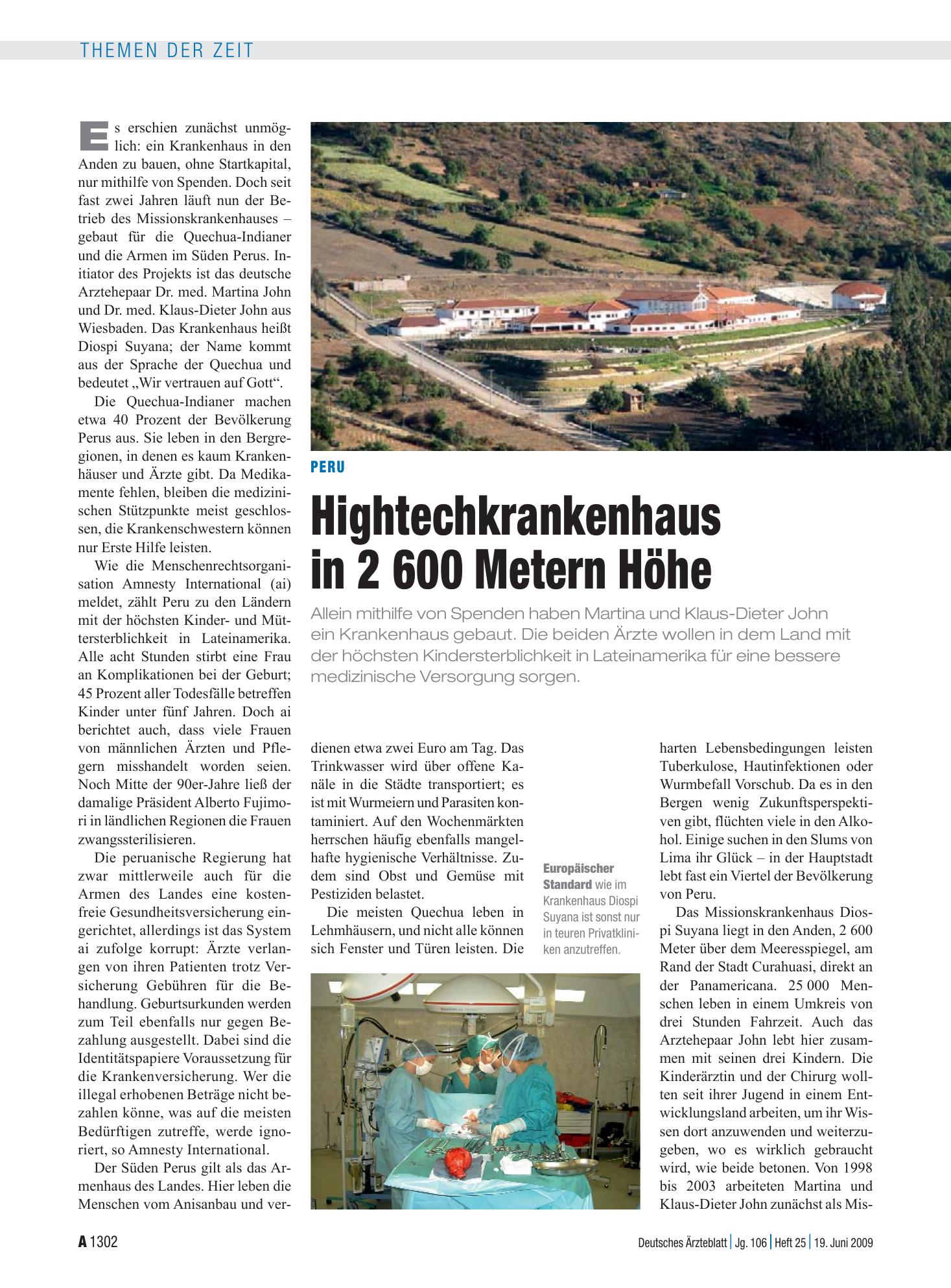Vorschauseite 1: Peru: Hightechkrankenhaus in 2.600 Metern Höhe – Deutsches Ärzteblatt