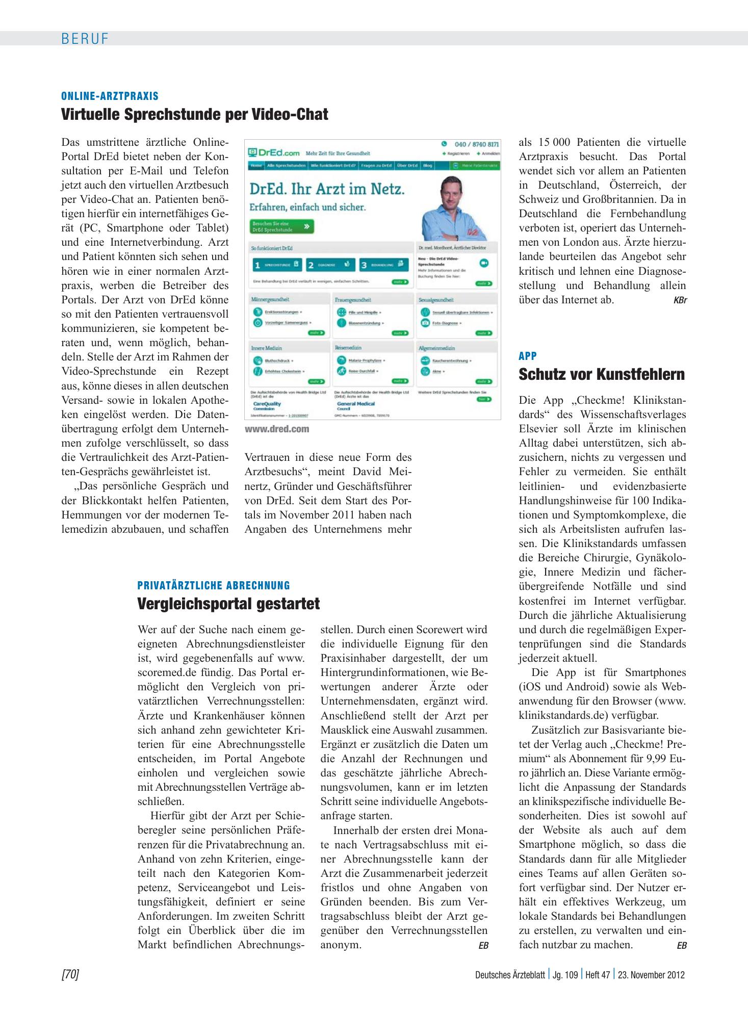 Vorschauseite 1: App: Schutz vor Kunstfehlern – Deutsches Ärzteblatt