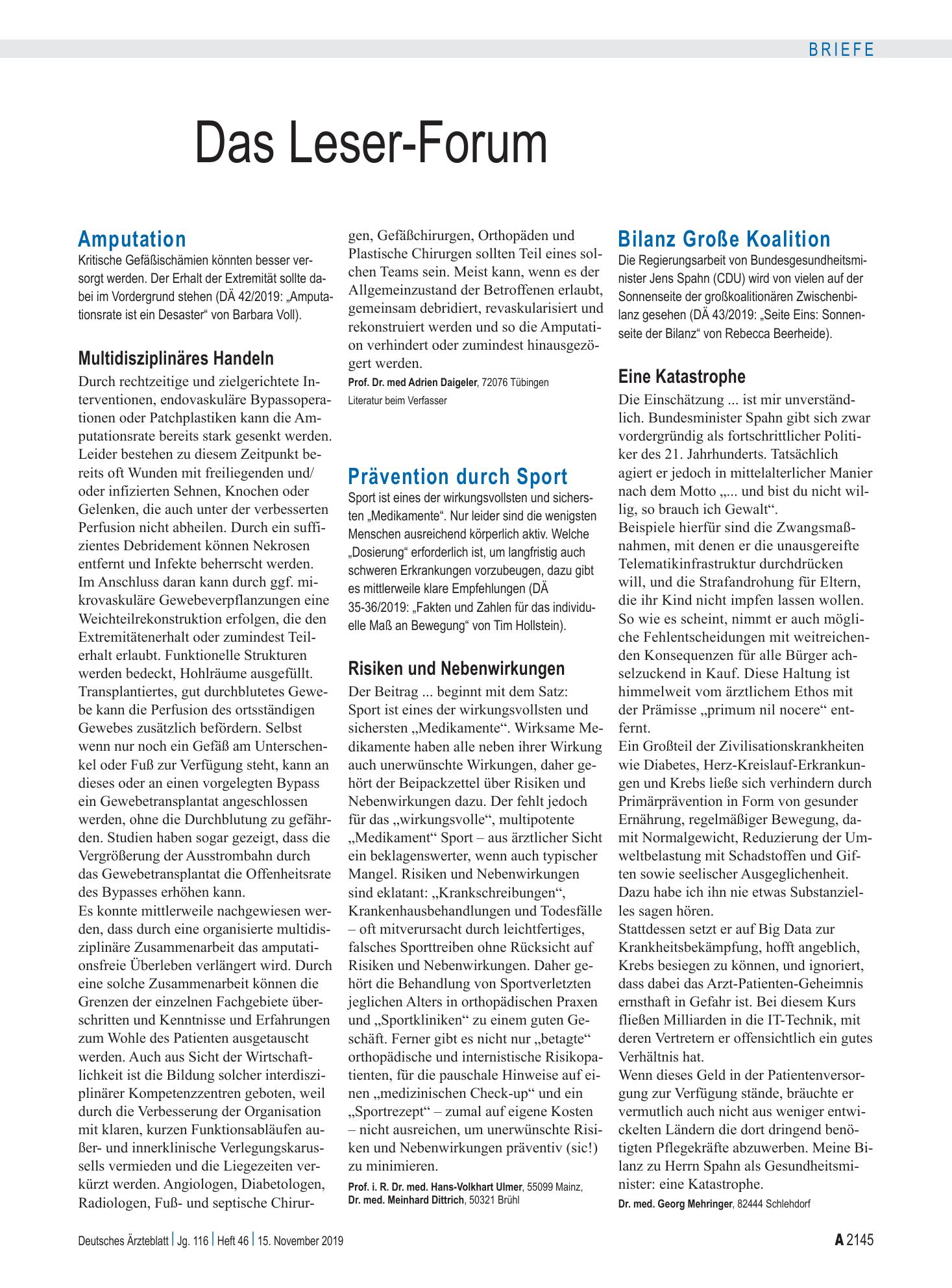 Vorschauseite 1: Amputation: Multidisziplinäres Handeln – Deutsches Ärzteblatt