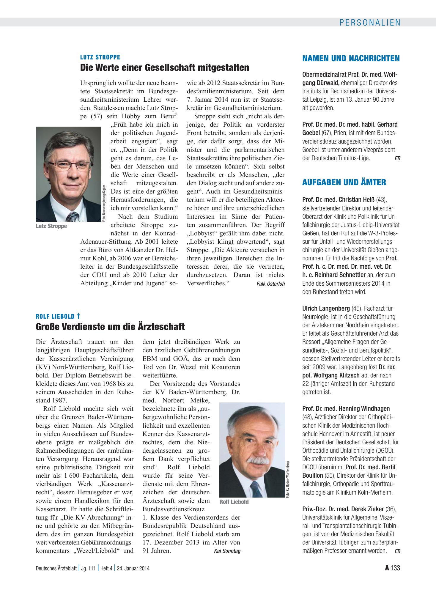 Vorschauseite 1: Aufgaben und Ämter – Deutsches Ärzteblatt