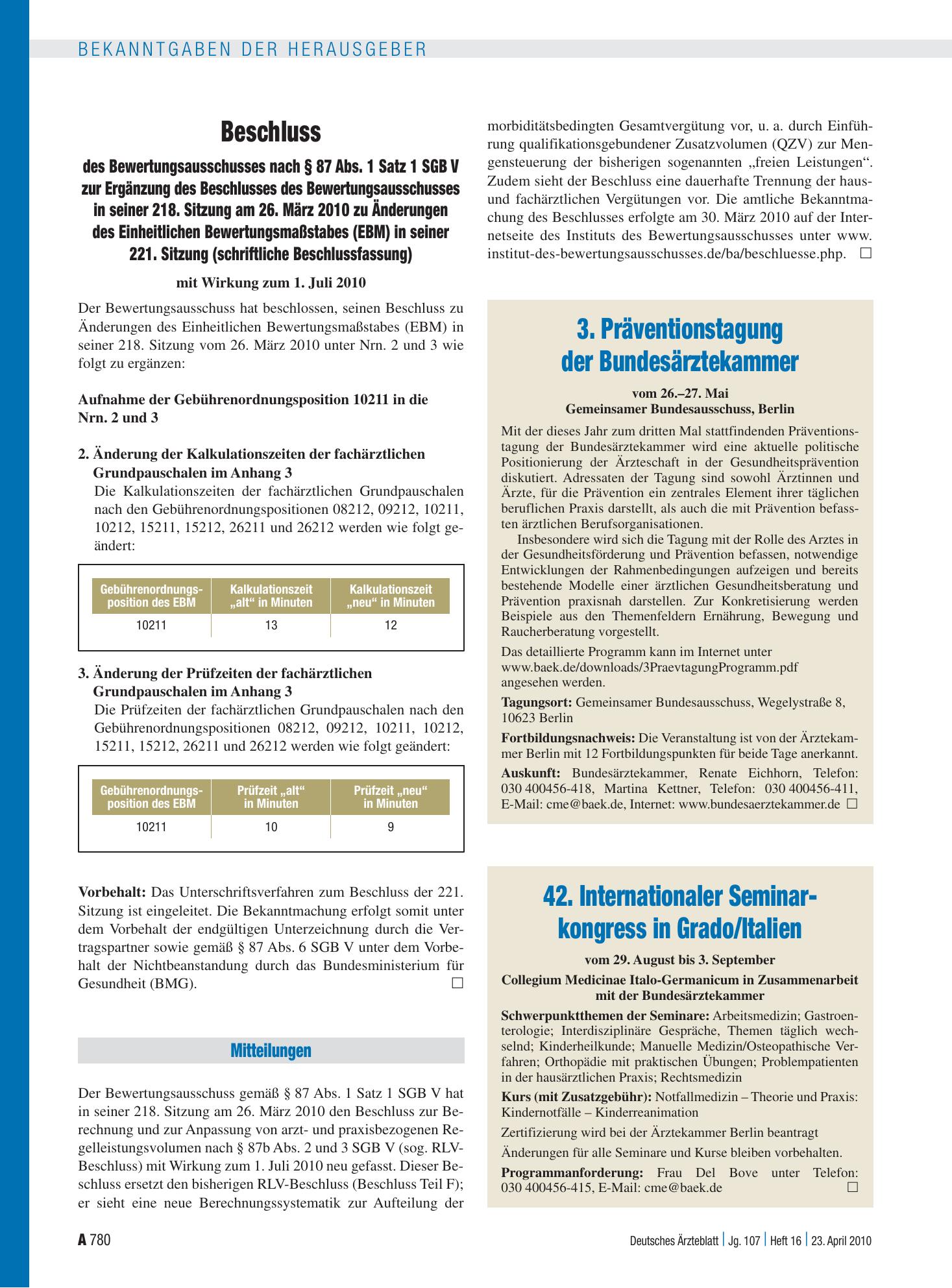 Vorschauseite 1: Mitteilungen – Deutsches Ärzteblatt