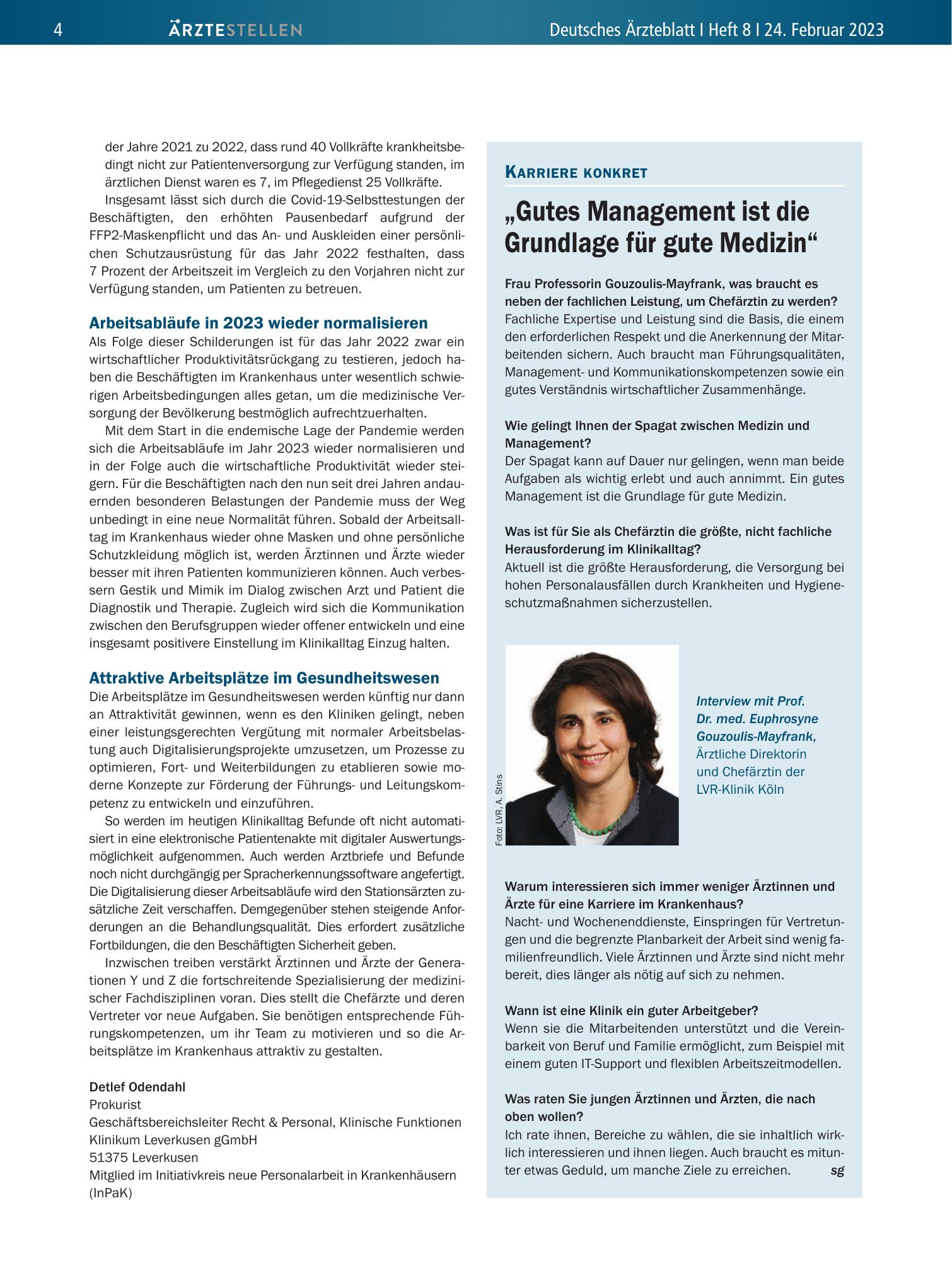 Vorschauseite 1: „Gutes Management ist die Grundlage für gute Medizin“ – Deutsches Ärzteblatt