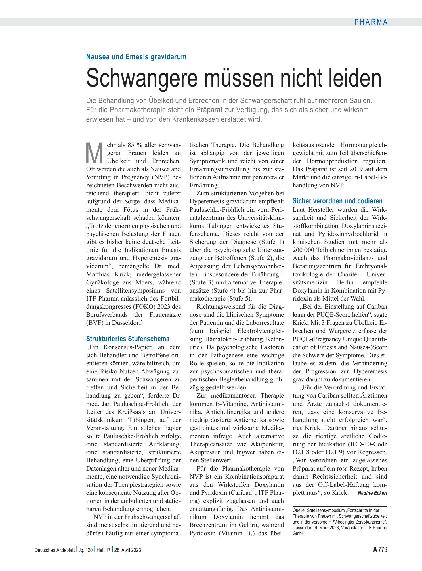 Vorschauseite 1: Nausea und Emesis gravidarum: Schwangere müssen nicht leiden – Deutsches Ärzteblatt
