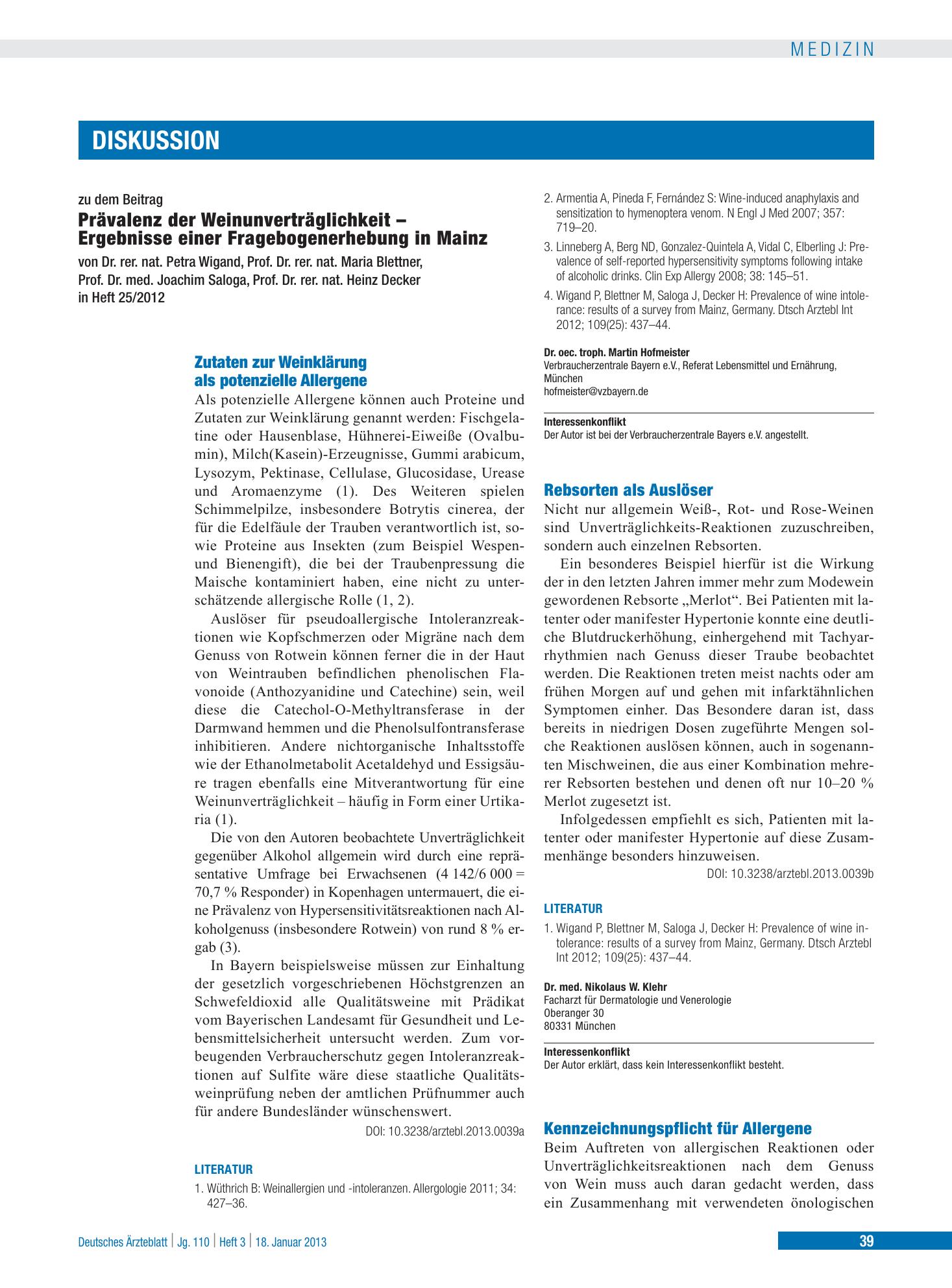 Vorschauseite 1: Rebsorten als Auslöser – Deutsches Ärzteblatt