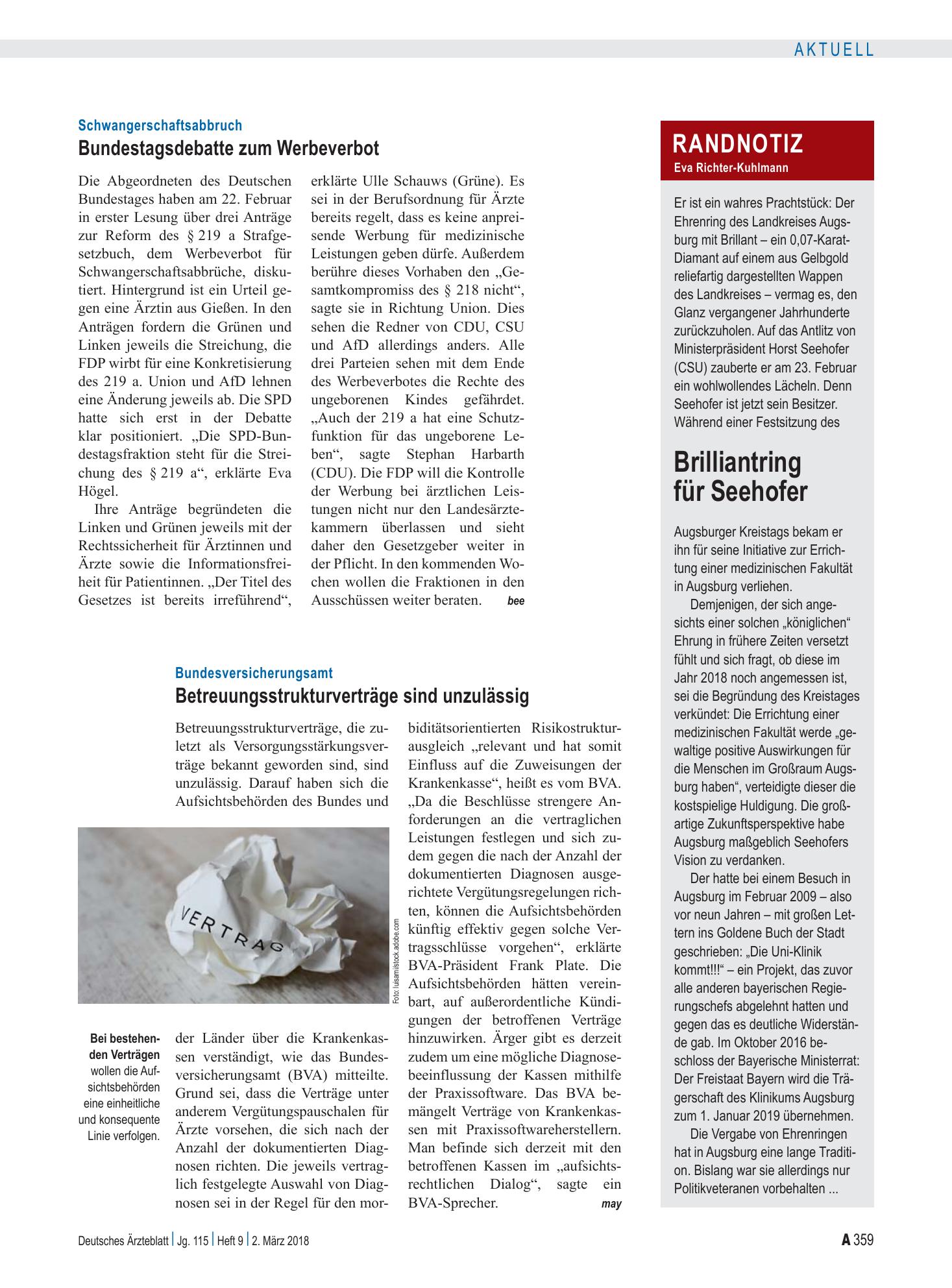 Vorschauseite 1: Randnotiz: Brilliantring für Seehofer – Deutsches Ärzteblatt