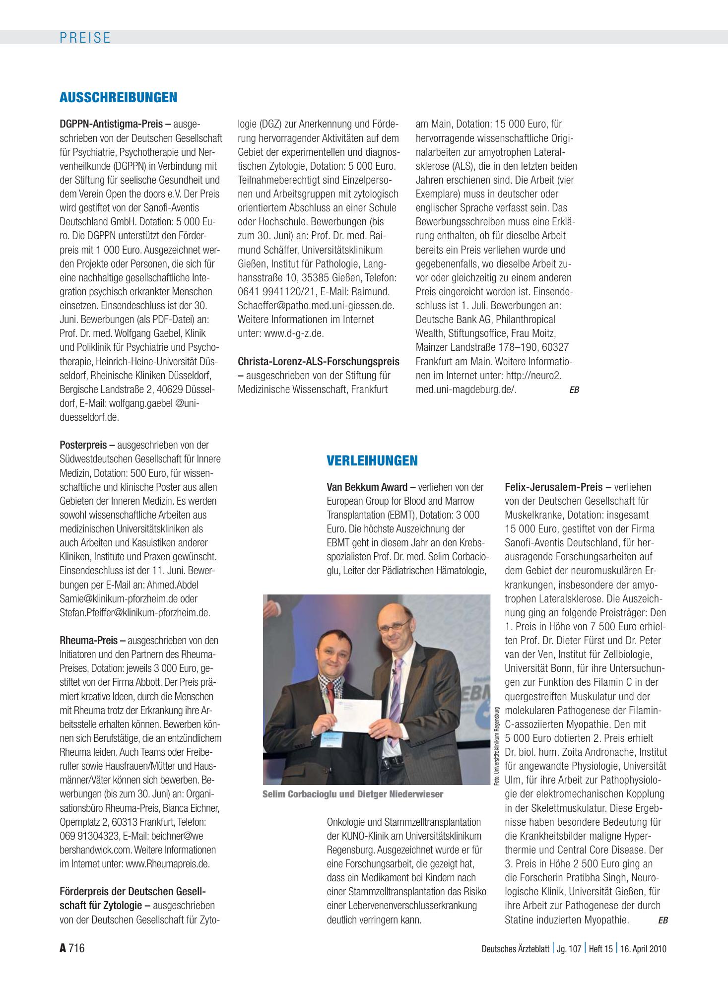Vorschauseite 1: Verleihungen – Deutsches Ärzteblatt