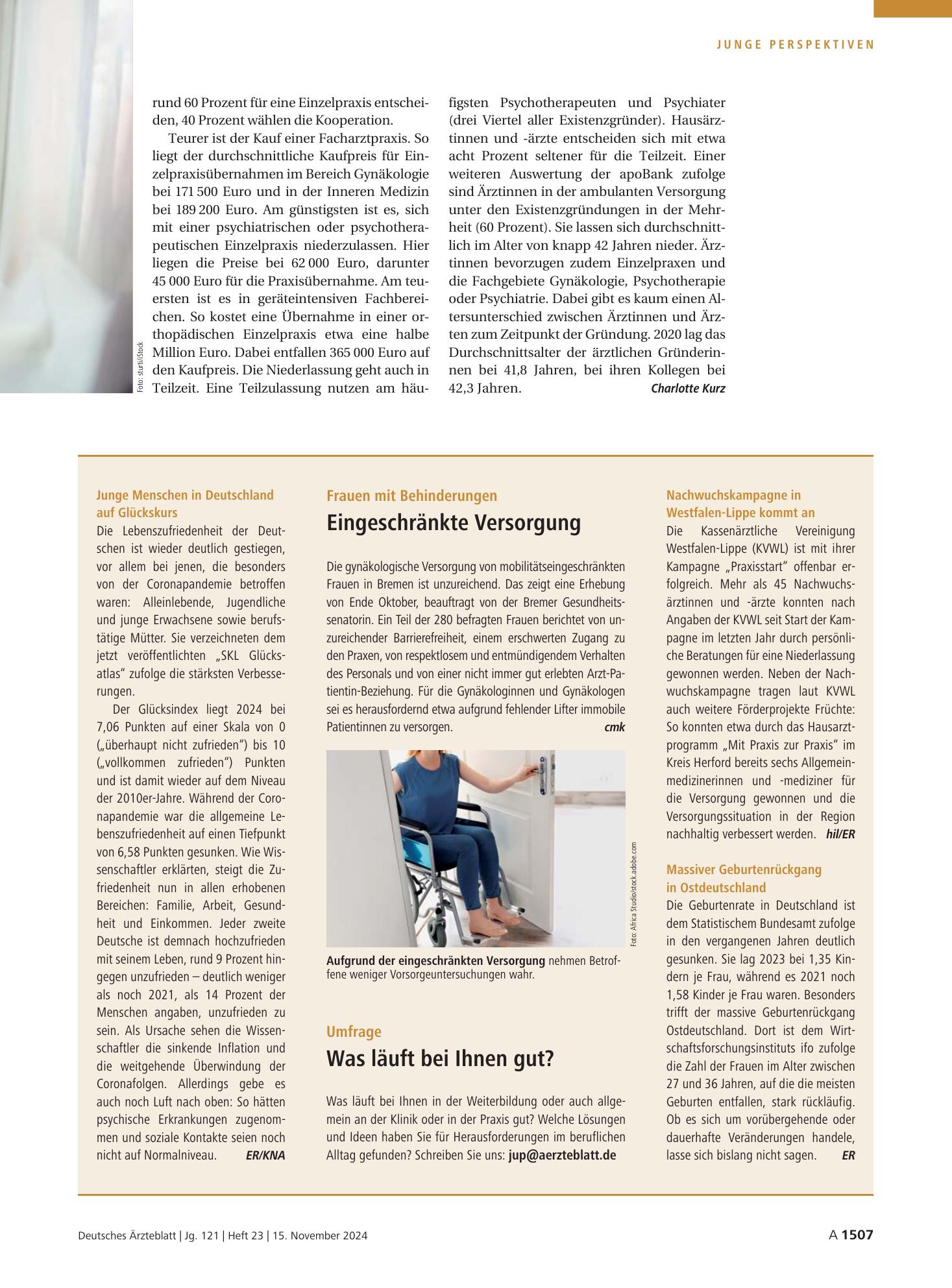 Vorschauseite 1: Frauen mit Behinderungen: Eingeschränkte Versorgung – Deutsches Ärzteblatt
