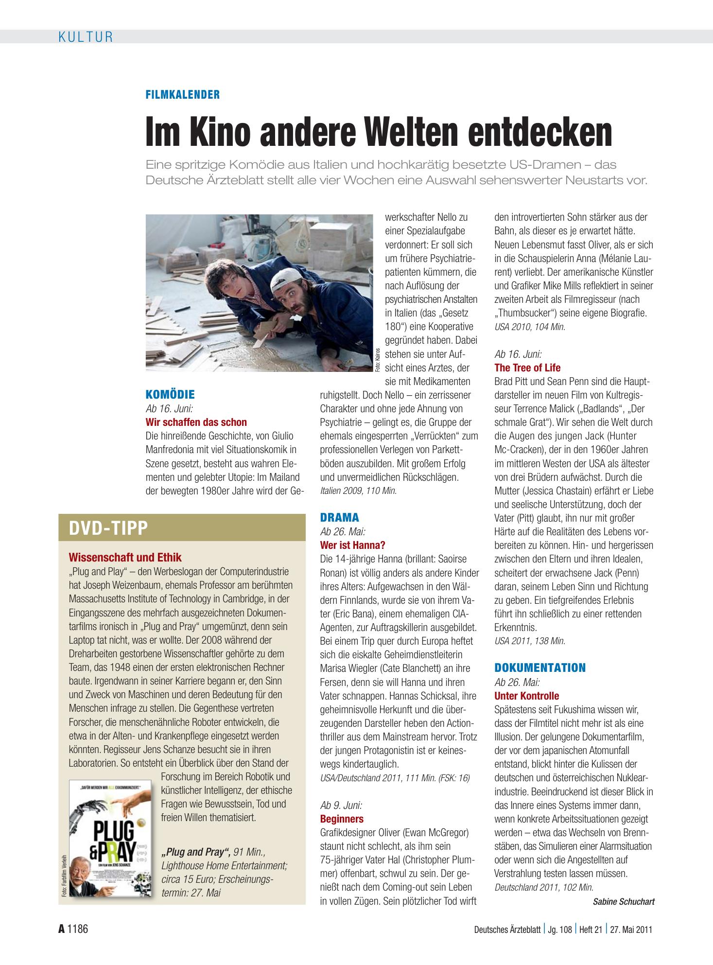 Vorschauseite 1: Filmkalender: Im Kino andere Welten entdecken – Deutsches Ärzteblatt