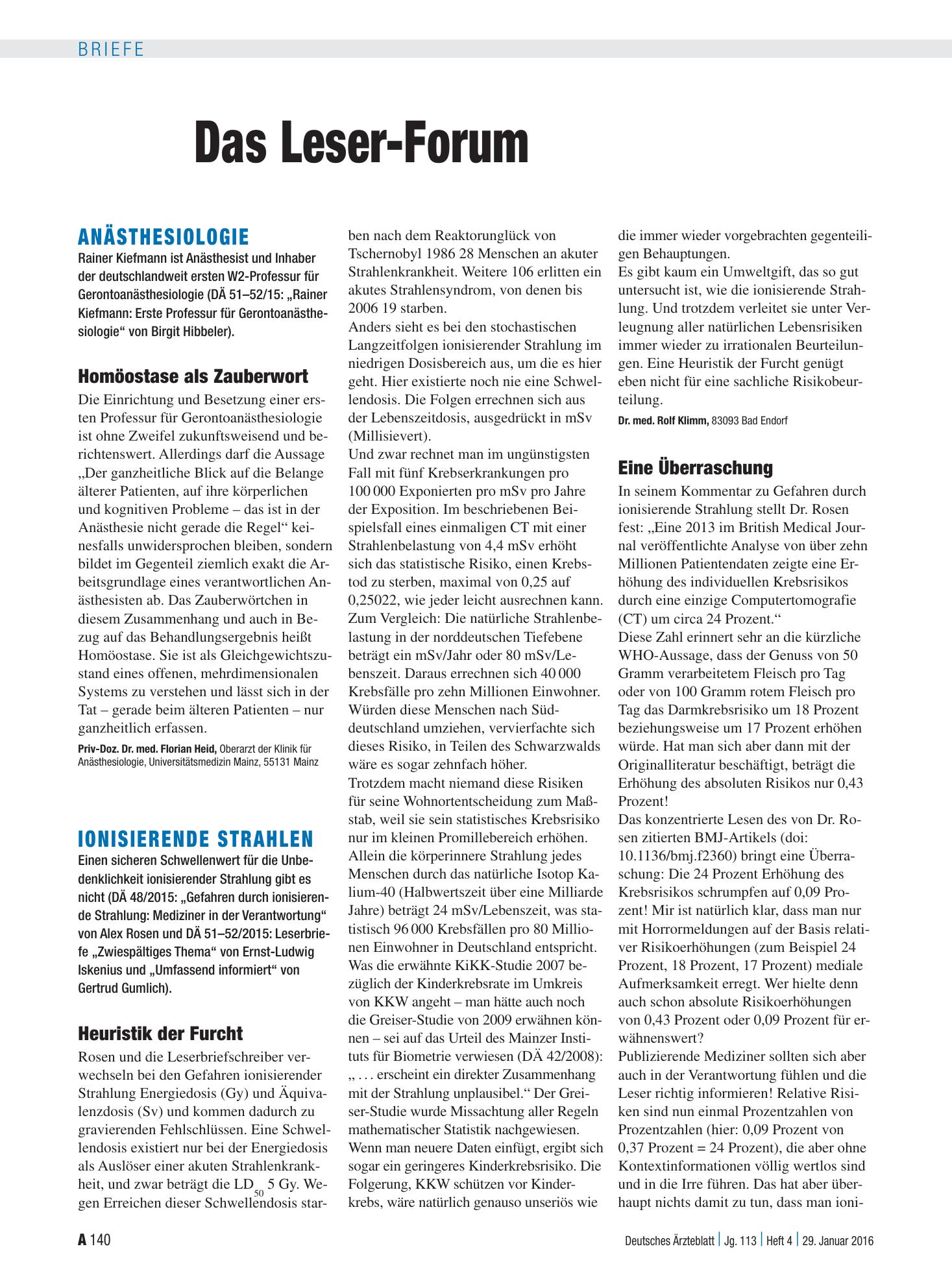 Vorschauseite 1: Ionisierende Strahlen: Eine Überraschung – Deutsches Ärzteblatt