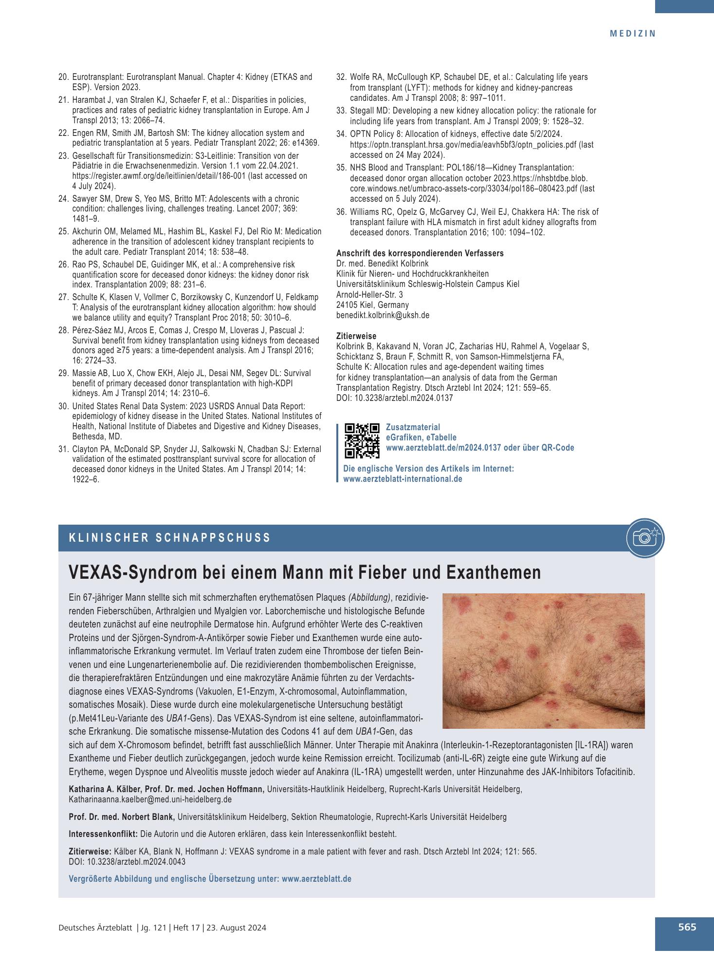 Vorschauseite 1: VEXAS-Syndrom bei einem Mann mit Fieber und Exanthemen – Deutsches Ärzteblatt