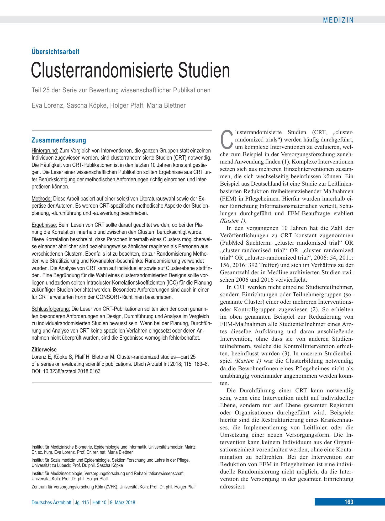 Vorschauseite 1: Clusterrandomisierte Studien – Deutsches Ärzteblatt