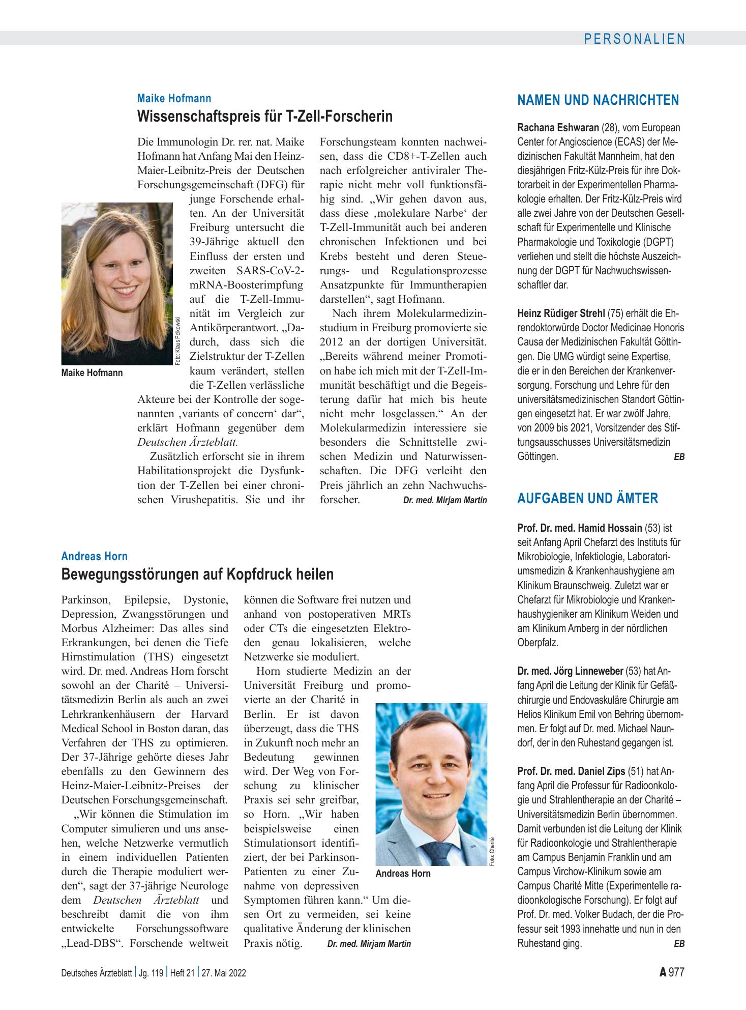 Vorschauseite 1: Aufgaben und Ämter – Deutsches Ärzteblatt