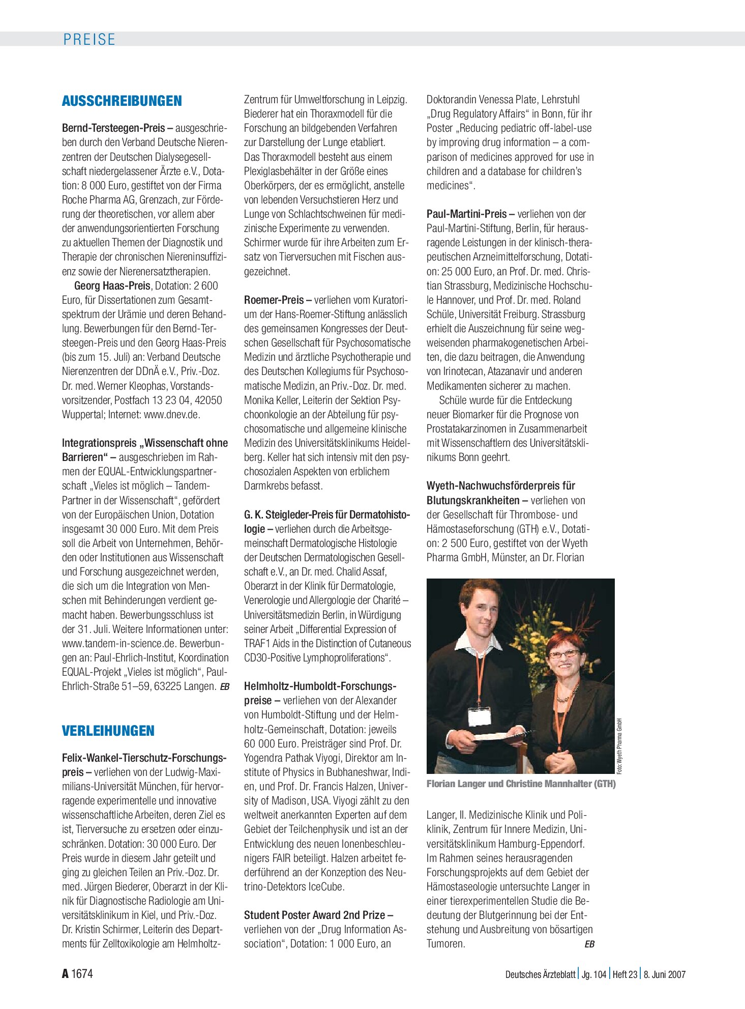 Vorschauseite 1: Ausschreibungen – Deutsches Ärzteblatt