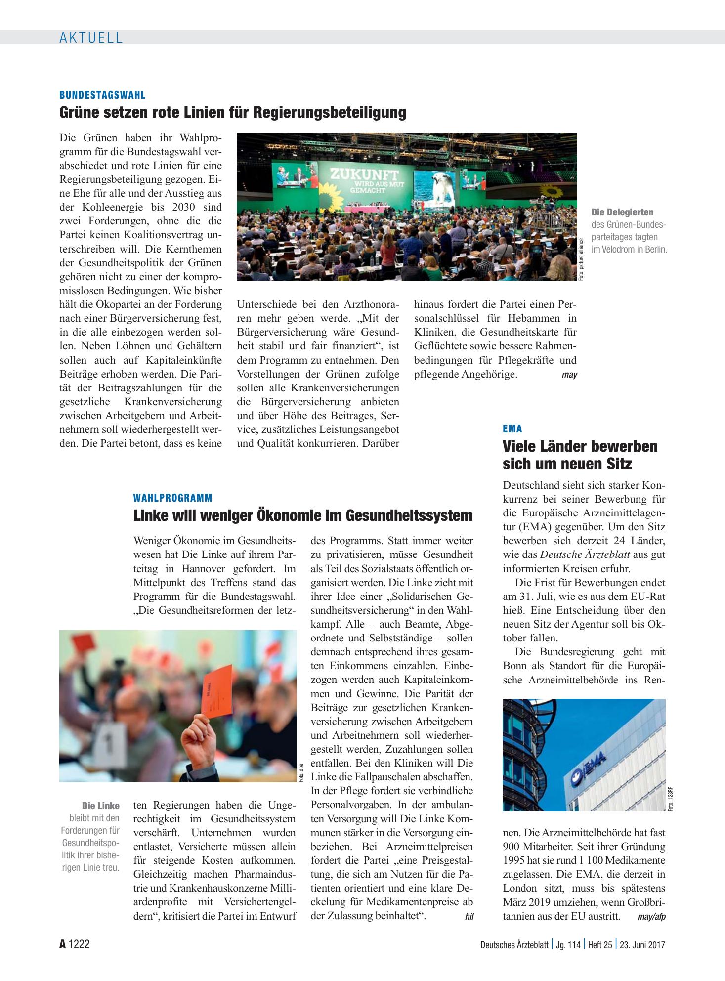 Vorschauseite 1: Wahlprogramm: Linke will weniger Ökonomie im Gesundheitssystem – Deutsches Ärzteblatt