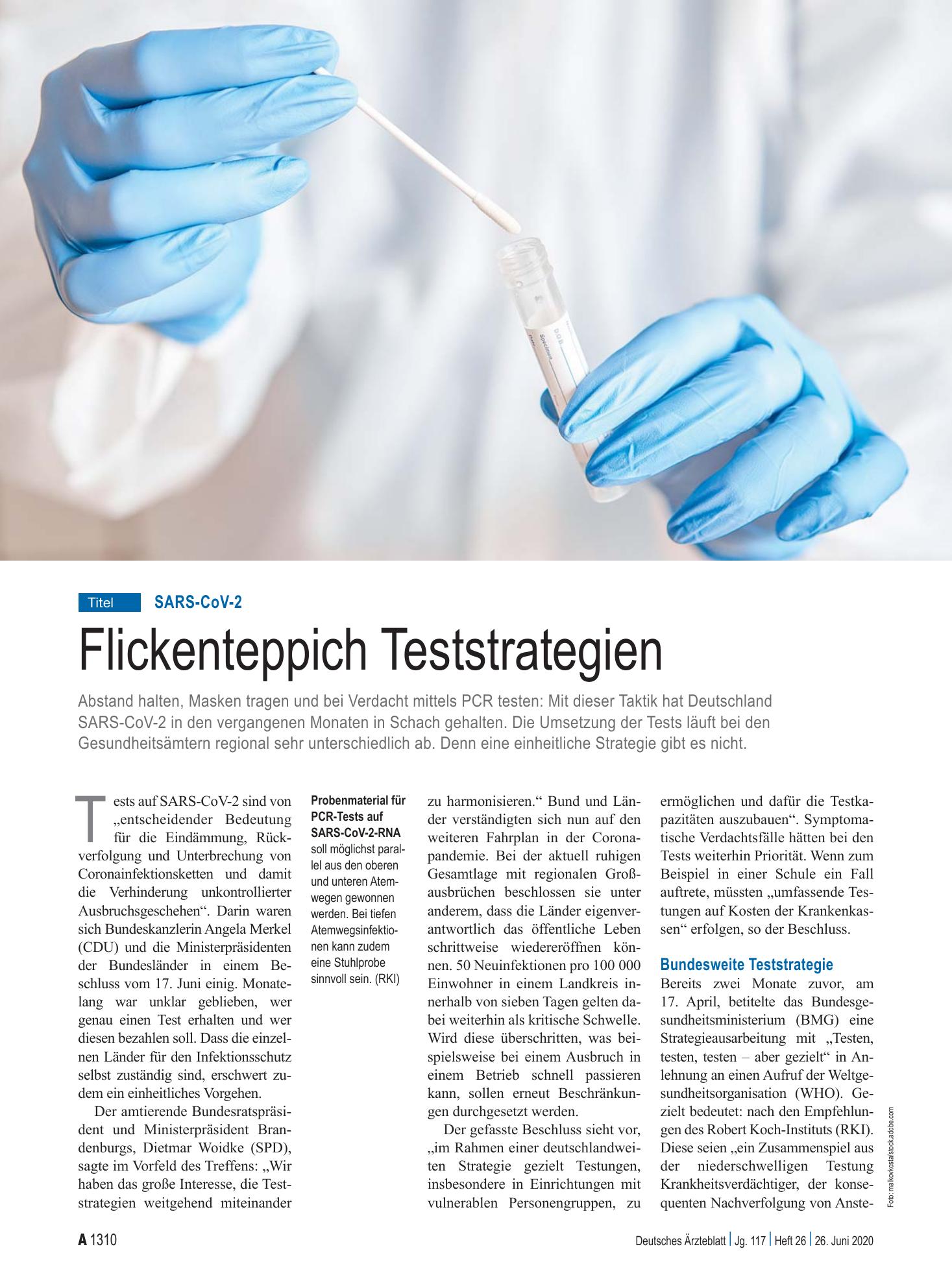 Vorschauseite 1: SARS-CoV-2: Flickenteppich Teststrategien – Deutsches Ärzteblatt