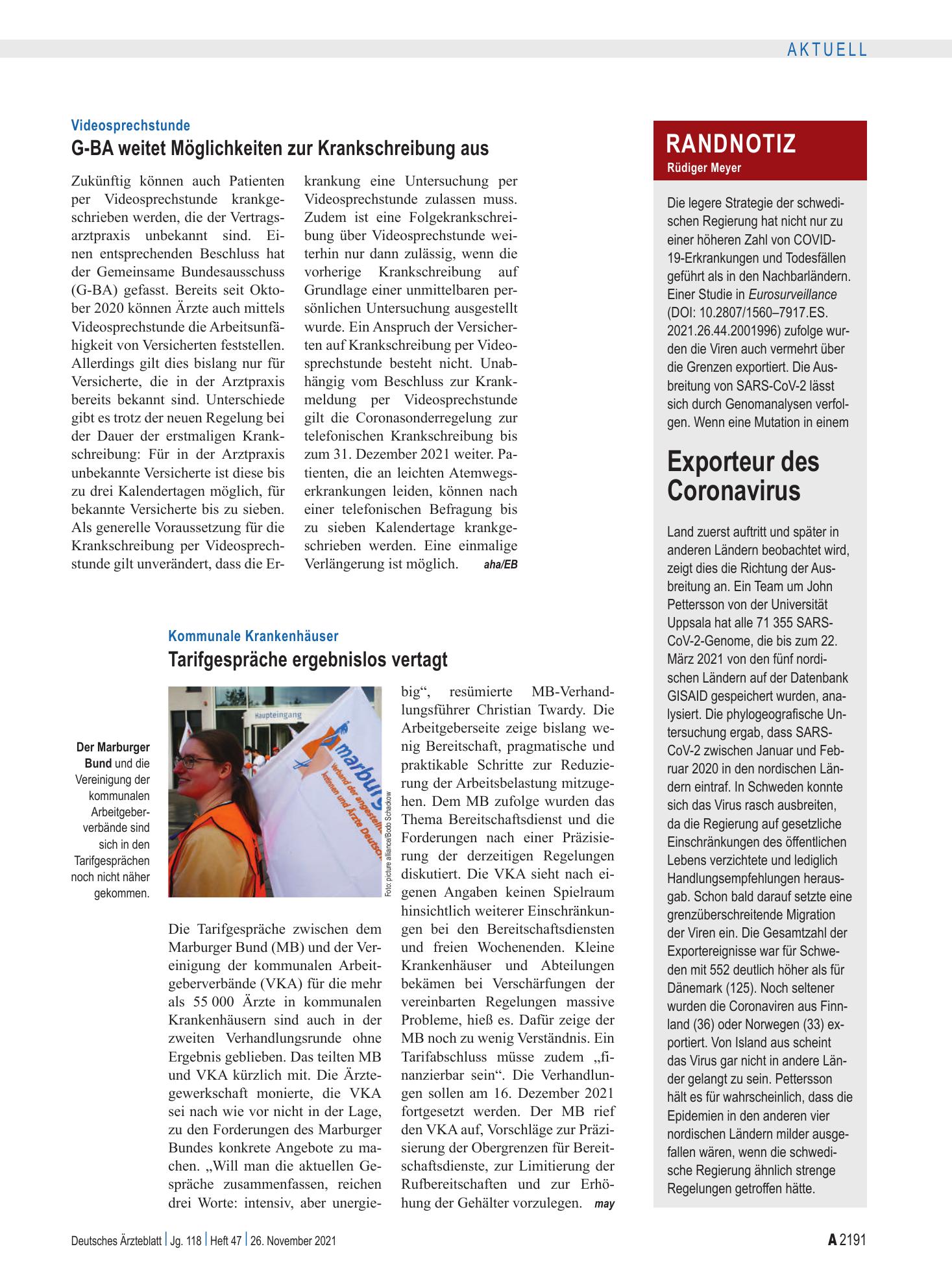 Vorschauseite 1: Randnotiz: Exporteur des Coronavirus – Deutsches Ärzteblatt